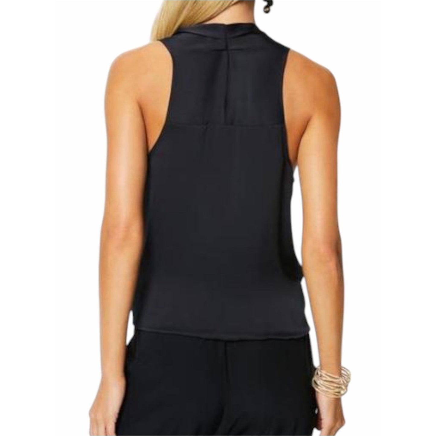 NWT Ramy Brook Jilly Black Satin Charmeuse Sleeveless V-Neck Blouse Small
