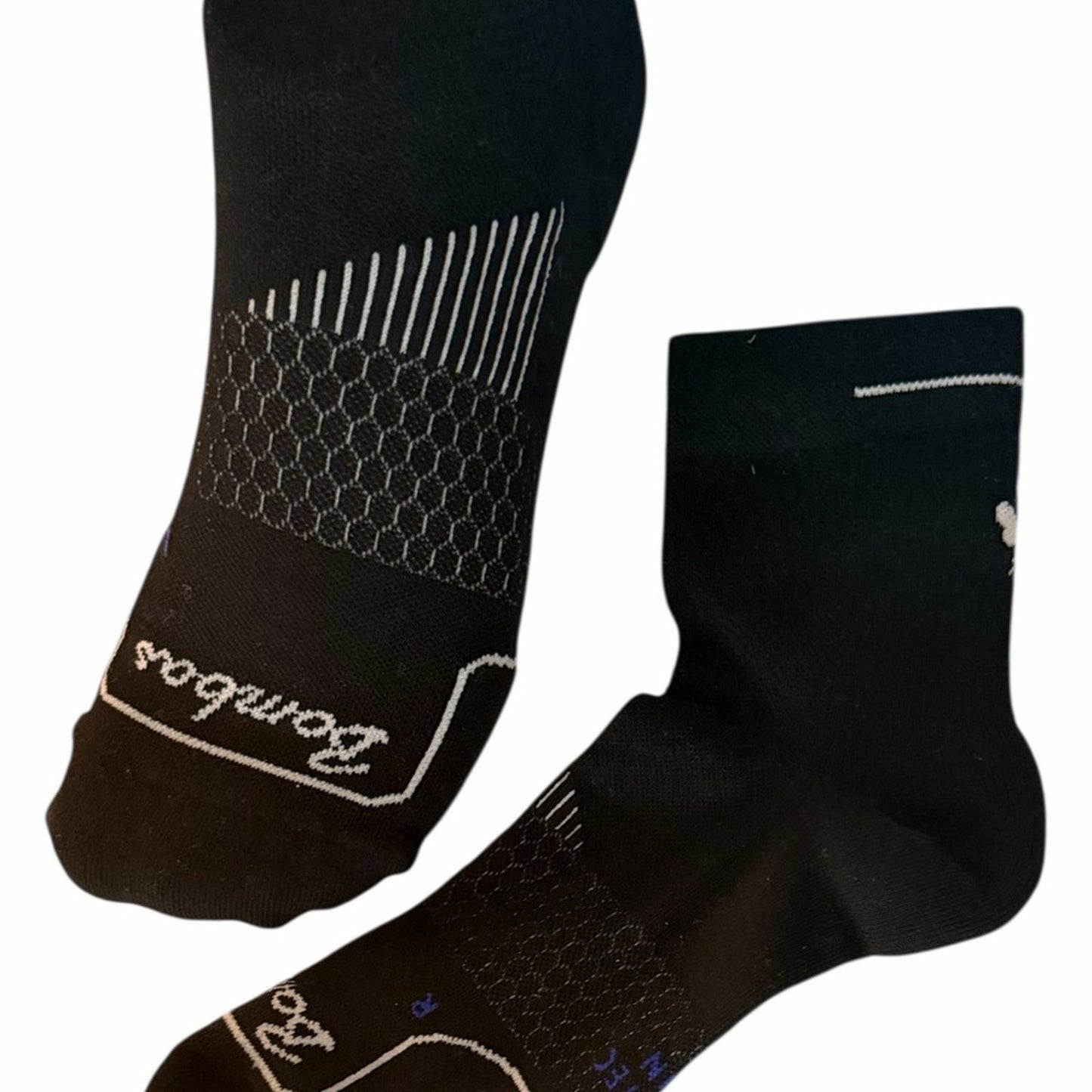 Bombas Quarter Crew Socks 3 Pack Size L Cushioned Athletic Black White NEW