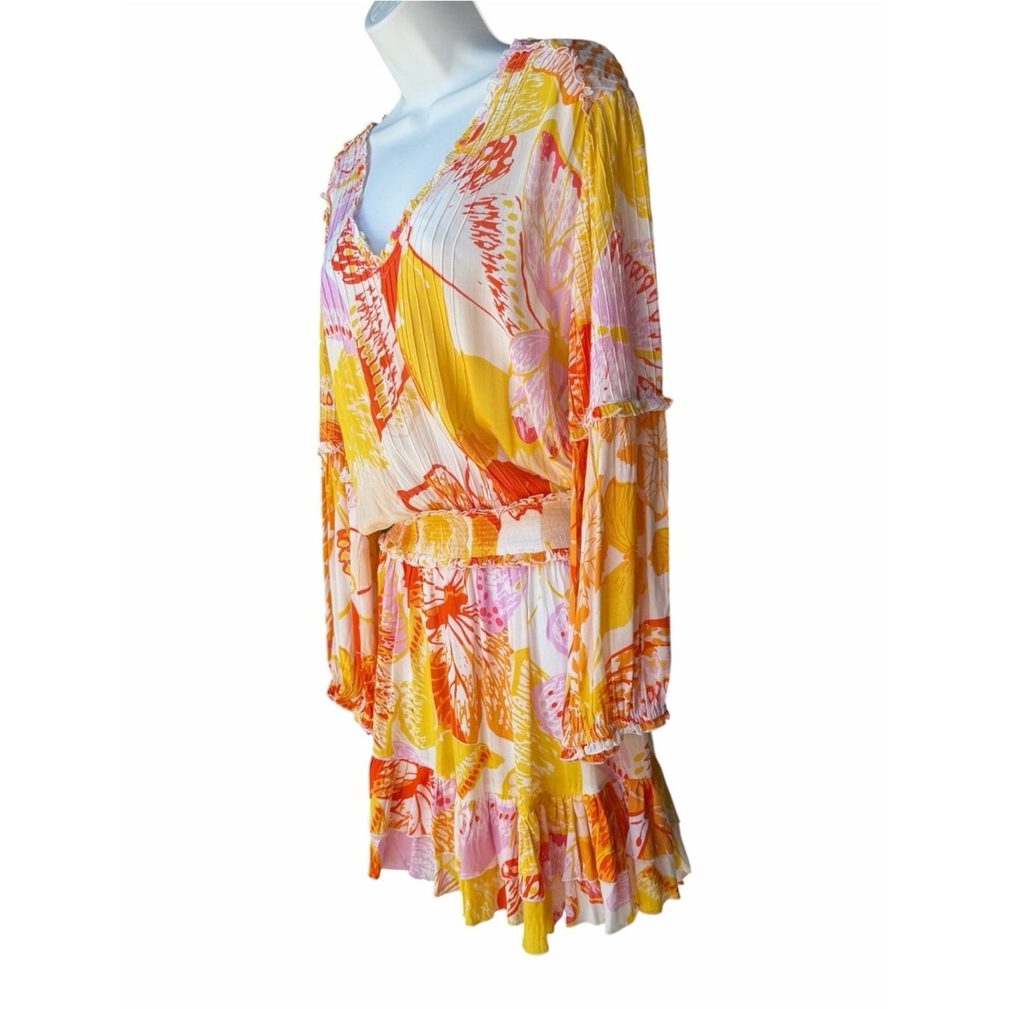 NEW Poupette St Barth Ilona M Yellow Macro Wings Butterfly Print Dress NWT