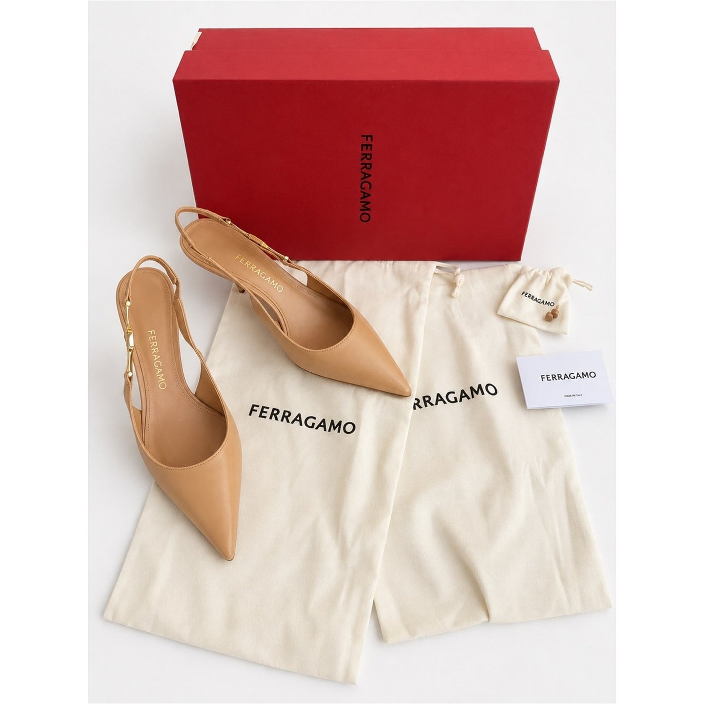 Ferragamo Tally 70 Amaretti Leather Slingback Pumps 8C Wide NIB
