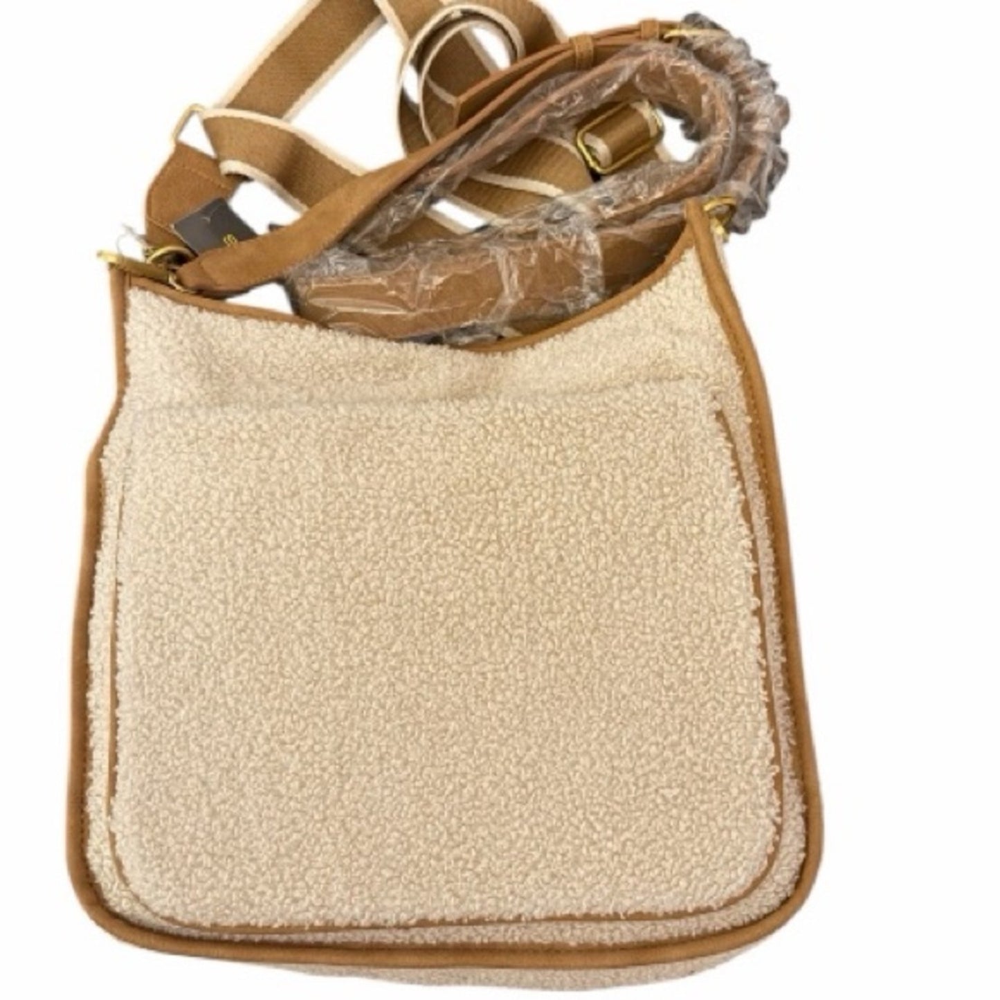 Faux Fur Sherpa Fairycore Crossbody & Shoulder Bag – 2 Straps – Cream/Tan – NWT