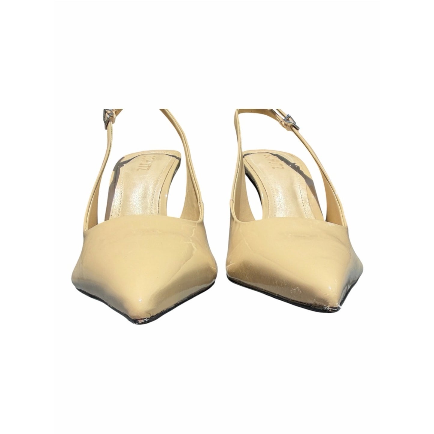 Schutz Paola Slingback Pumps Nude Patent Leather Pointed Toe Heels 10 NIB