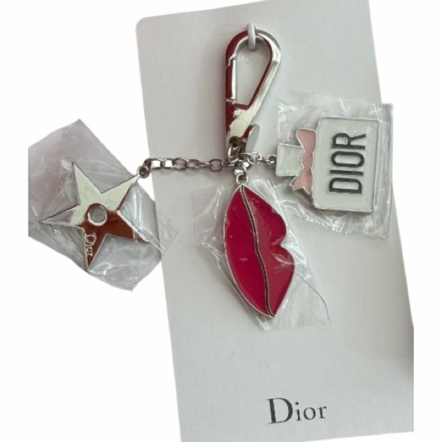 Dior Gift Set -Silver and Pink Keychain-Lip Case - Addict Lip Shine-Box-Bag New