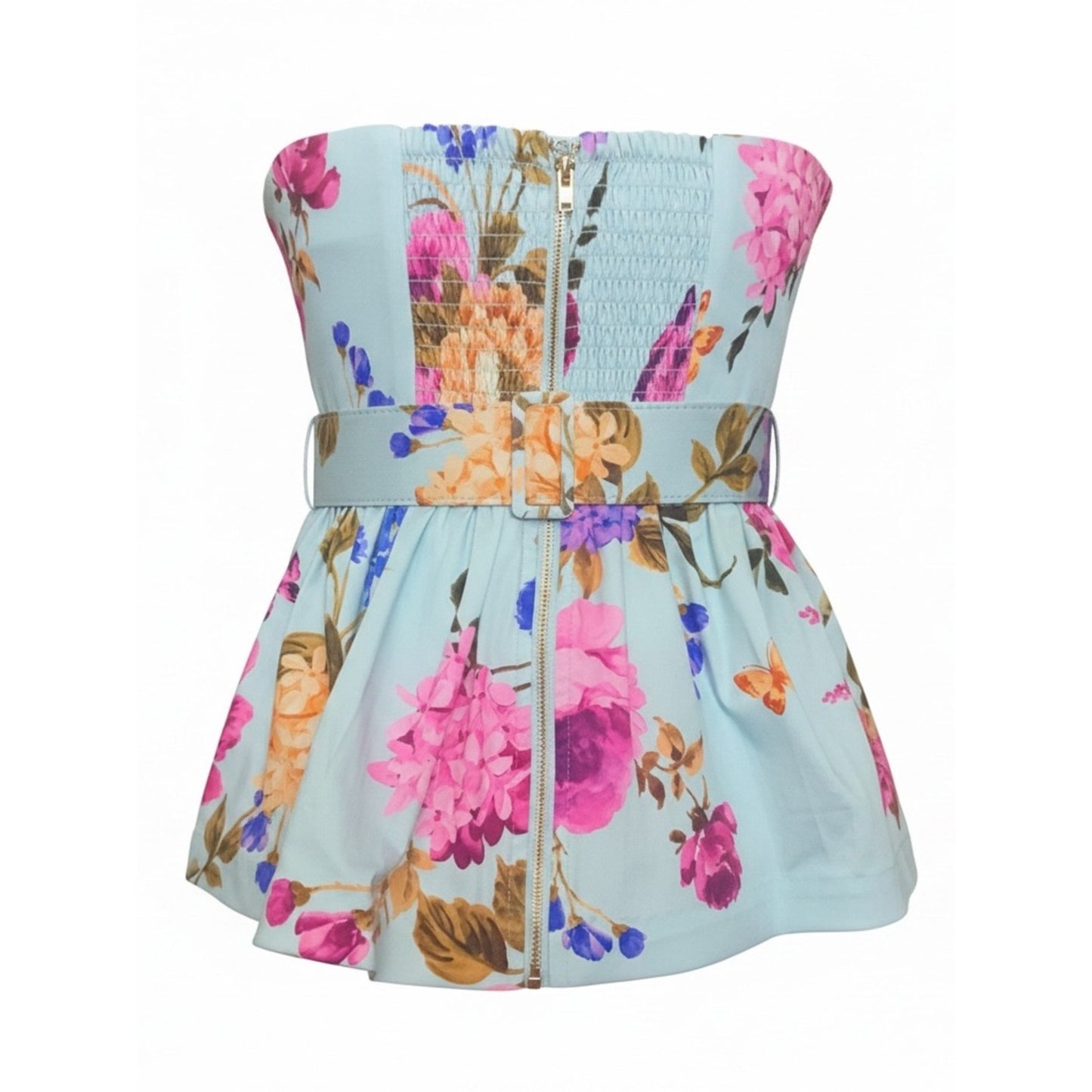 Prosperina Jamie Floral Bustier Peplum Belted Top NWT M