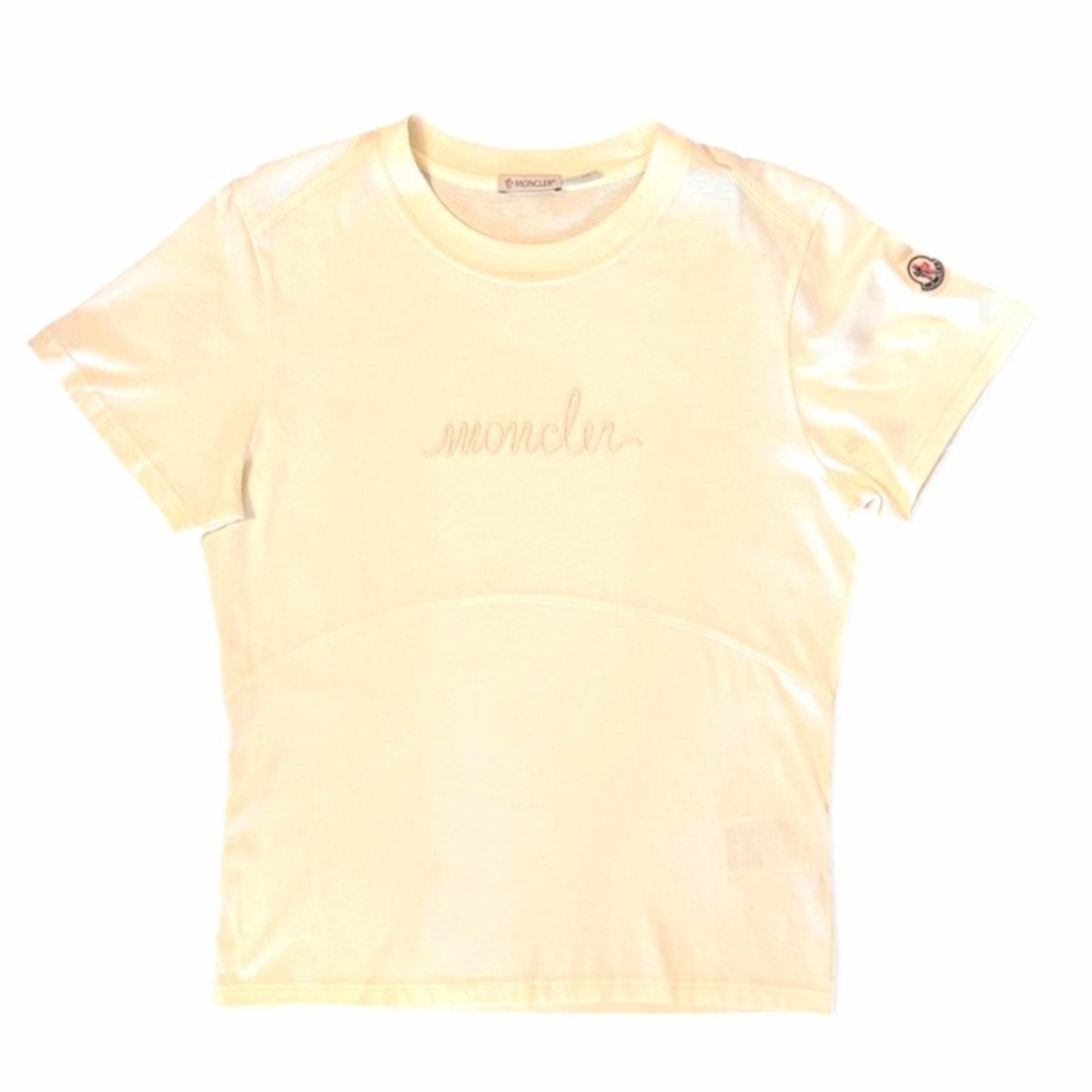 Moncler Cream Logo T-Shirt XL NWT Embroidered Script Minimalist Quiet Luxury Tee