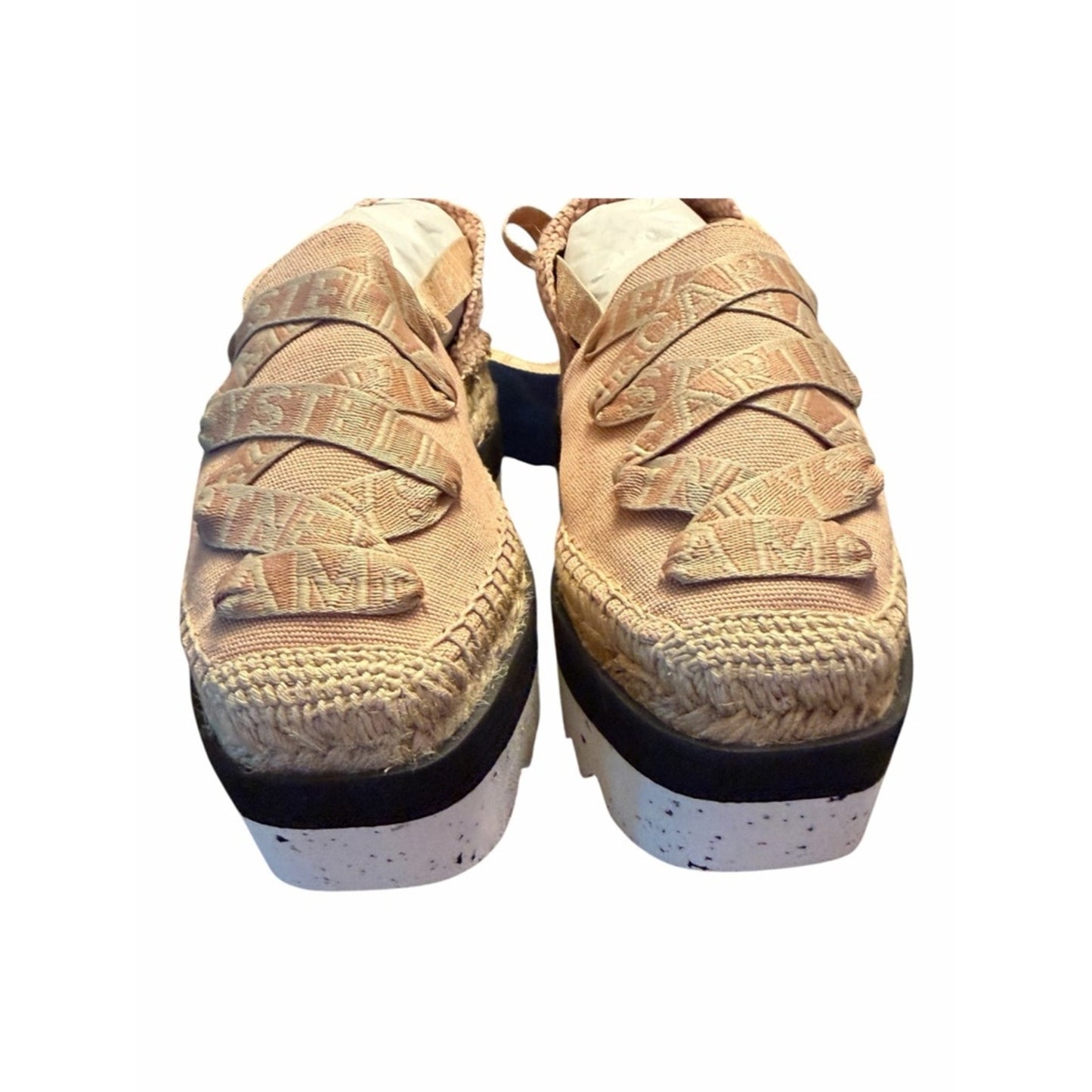 Stella McCartney Gaia Platform Espadrilles Blush Logo Lace Up Size 41 NIB