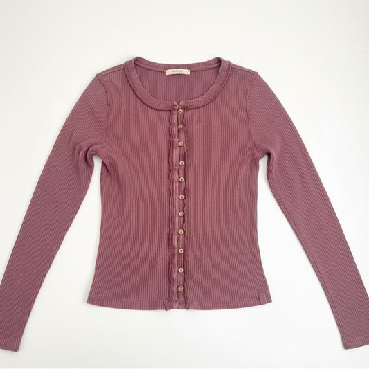 Free People Ribbed Mauve Button-Up Sweater Women's Large NWT