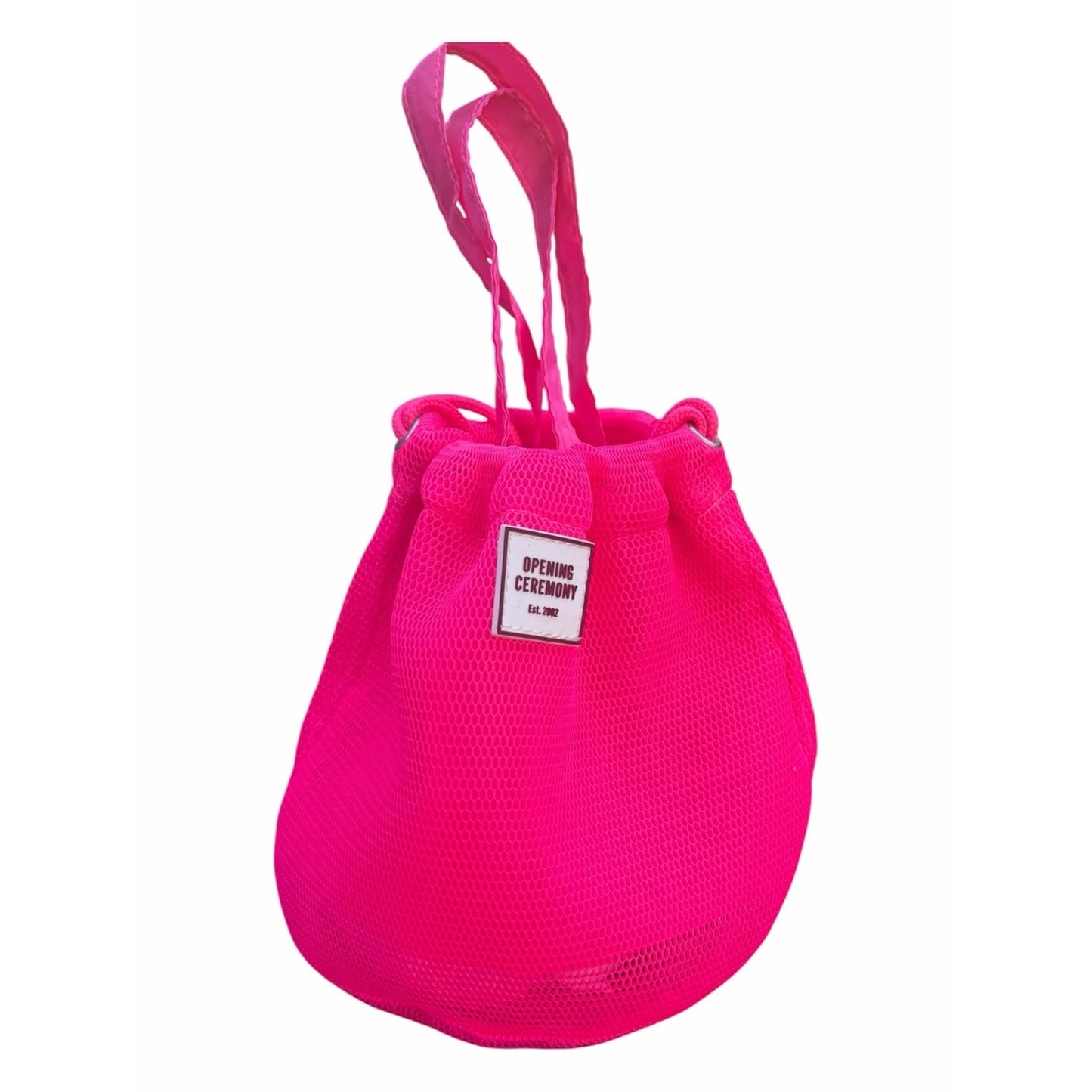 Opening Ceremony Neon Pink Mesh Drawstring Bucket Bag Crossbody Tote NWOT