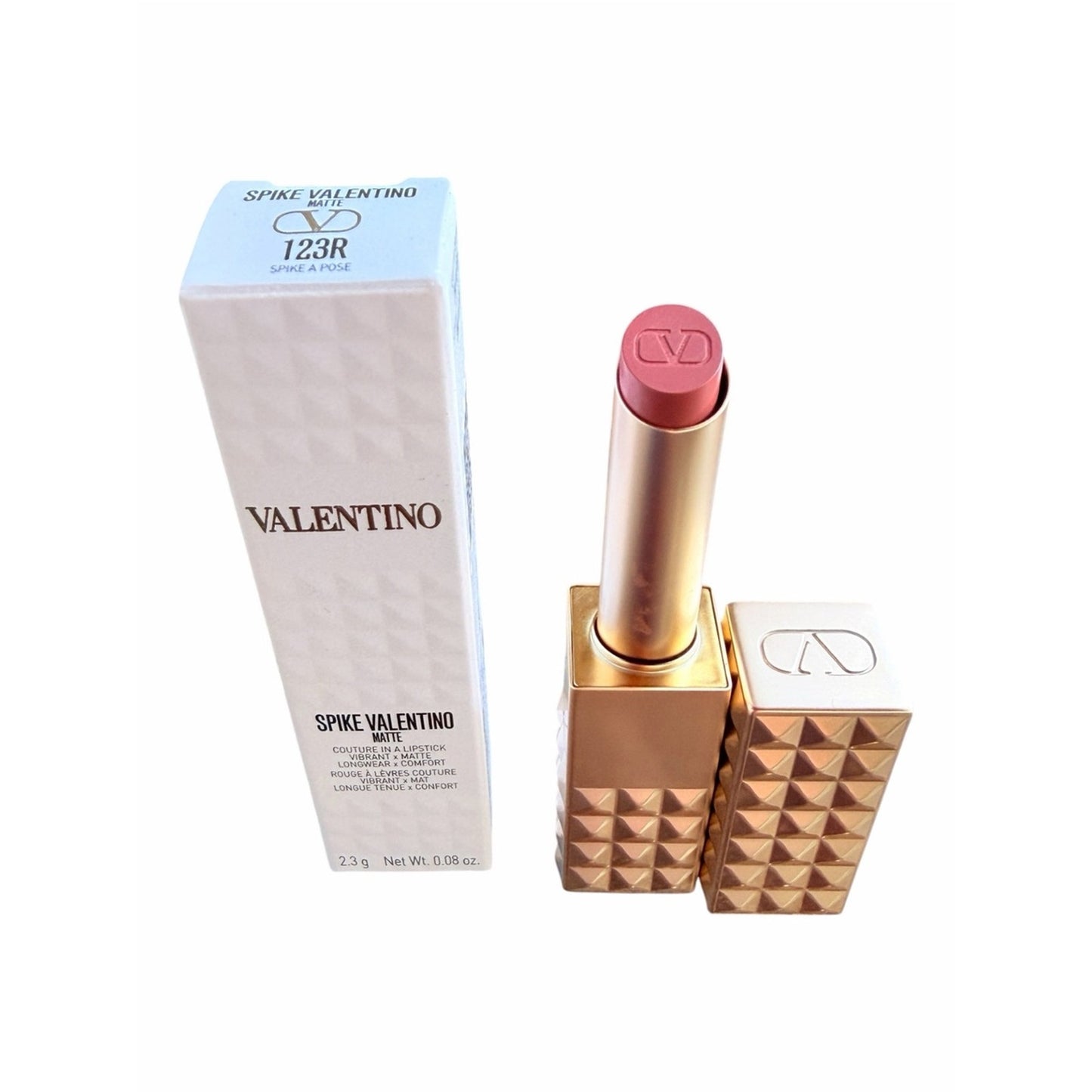 Valentino Spike Matte Lipstick 123R 100R Refill Pink VLogo Pouch Gift Set NIB