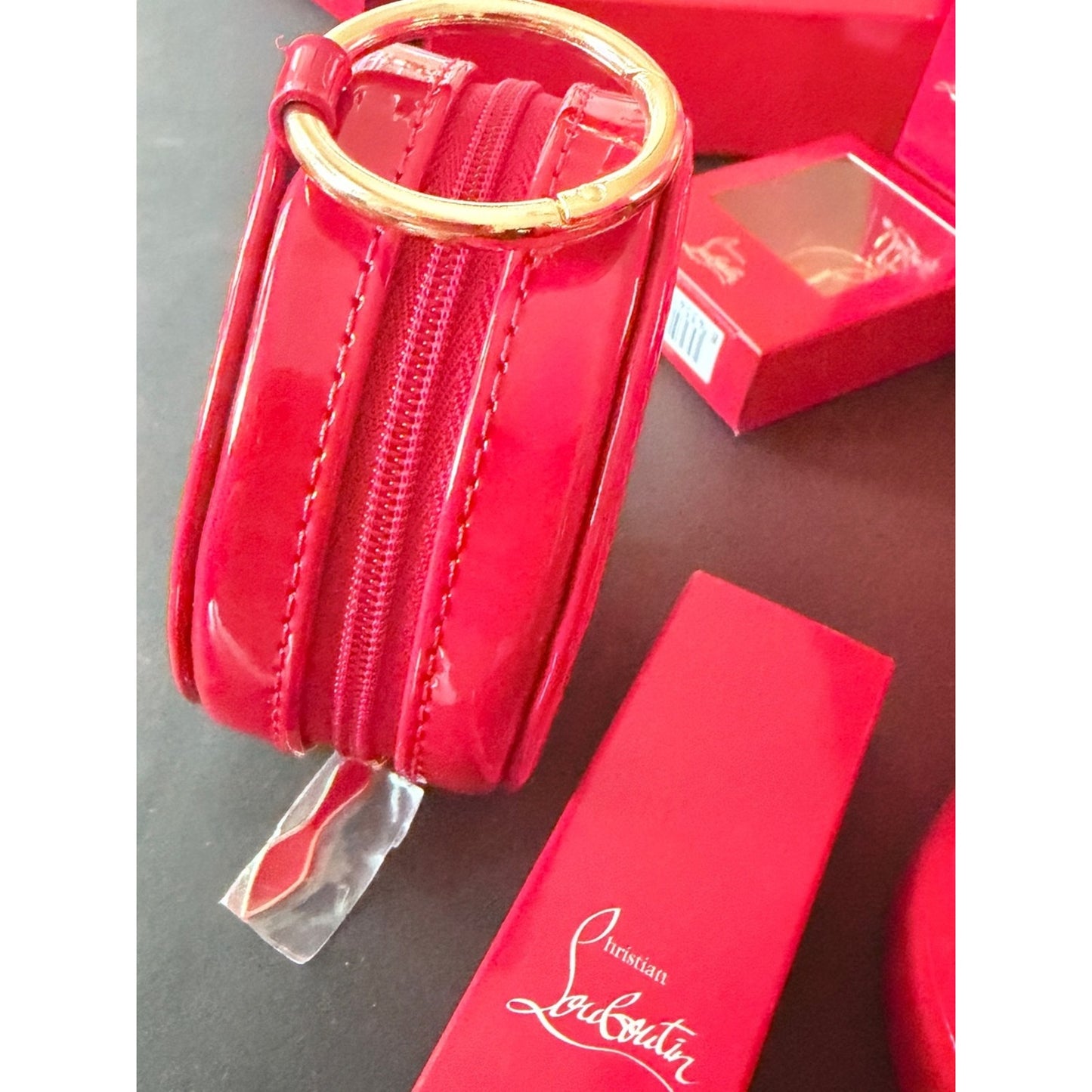 NEW Christian Louboutin Patent Red Keychain & Compact Holder Bag Charm