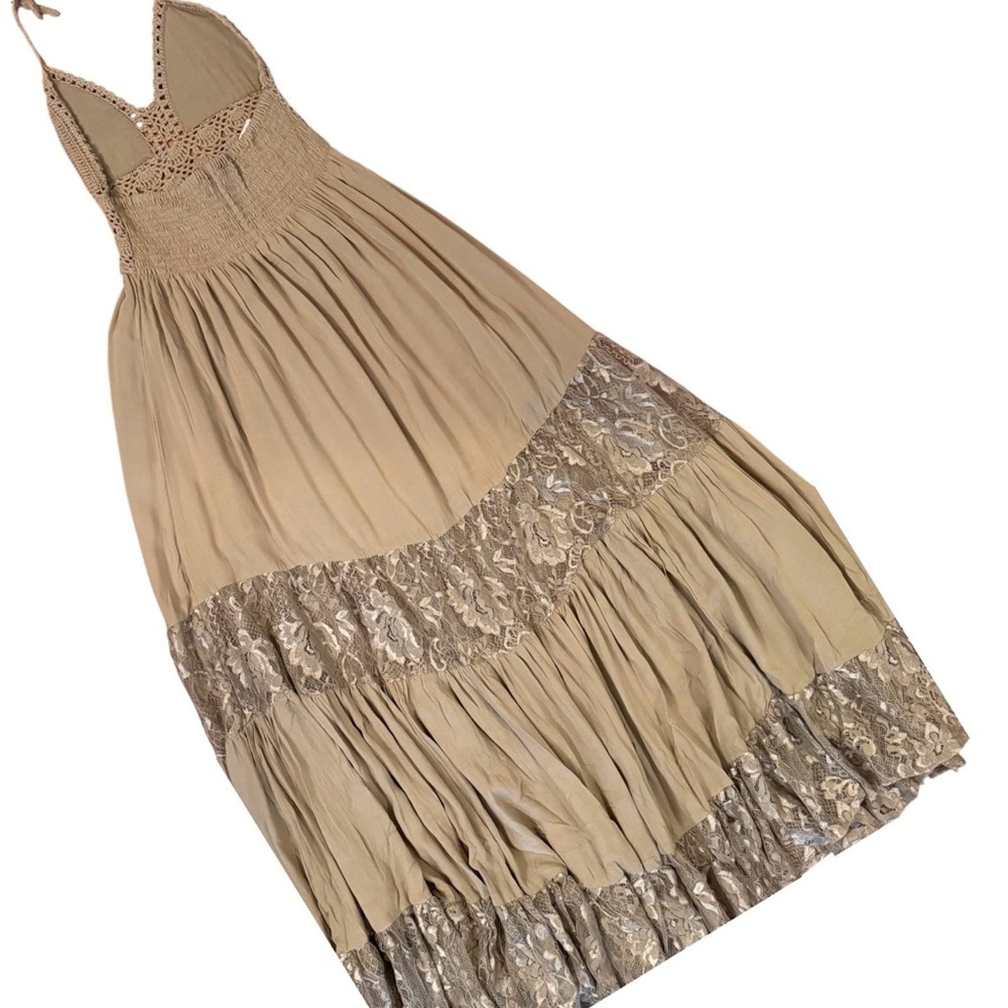 Tiare Hawaii Isabel Macrame Maxi Dress Crochet Halter Lace Boho Resort NWT S/M