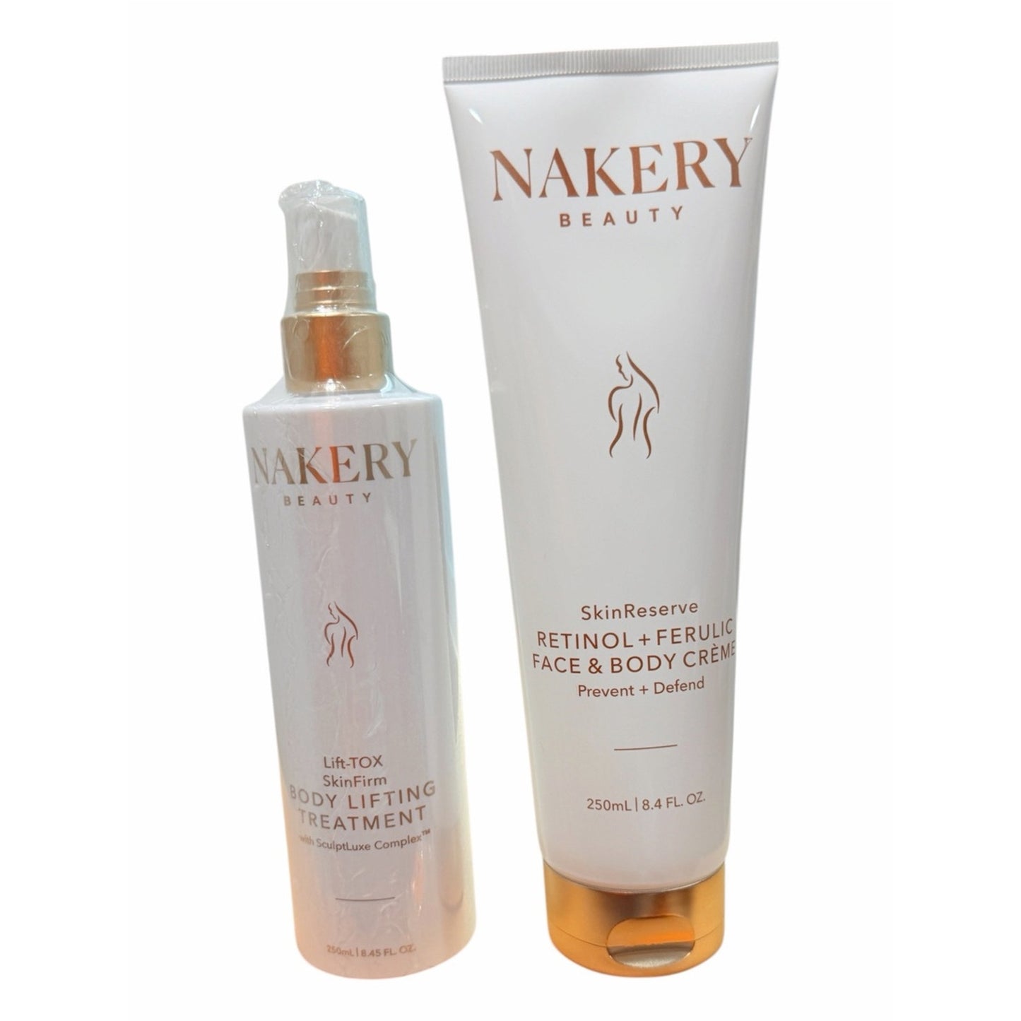 Nakery 2 Pc Body Care Set NEW Sealed Lift-TOX Spray + Retinol Ferulic Cream