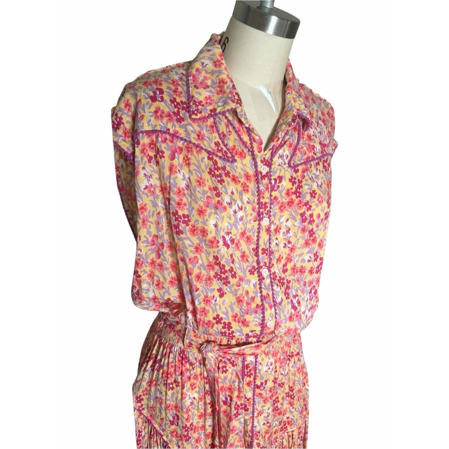 Poupette St Barth Margo Lace Mini Dress Purple Daffodil Floral Size L NWT