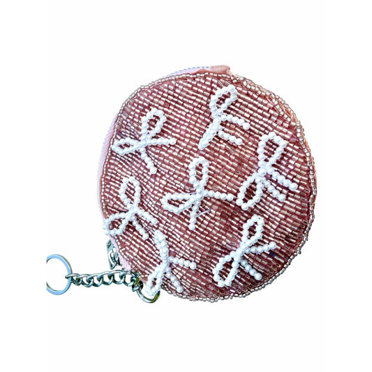 Coquette Pink Beaded Bow Coin Purse Bag Charm Keychain NWT