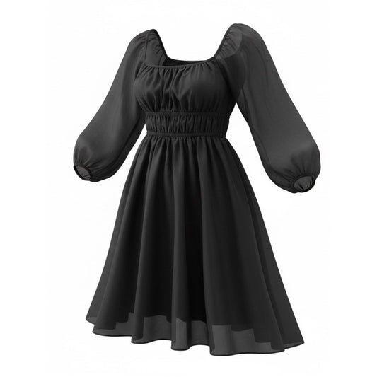 Hermoza Lala Cinched Mini Dress Black NWT Linen Blend Puff Sleeve Size S