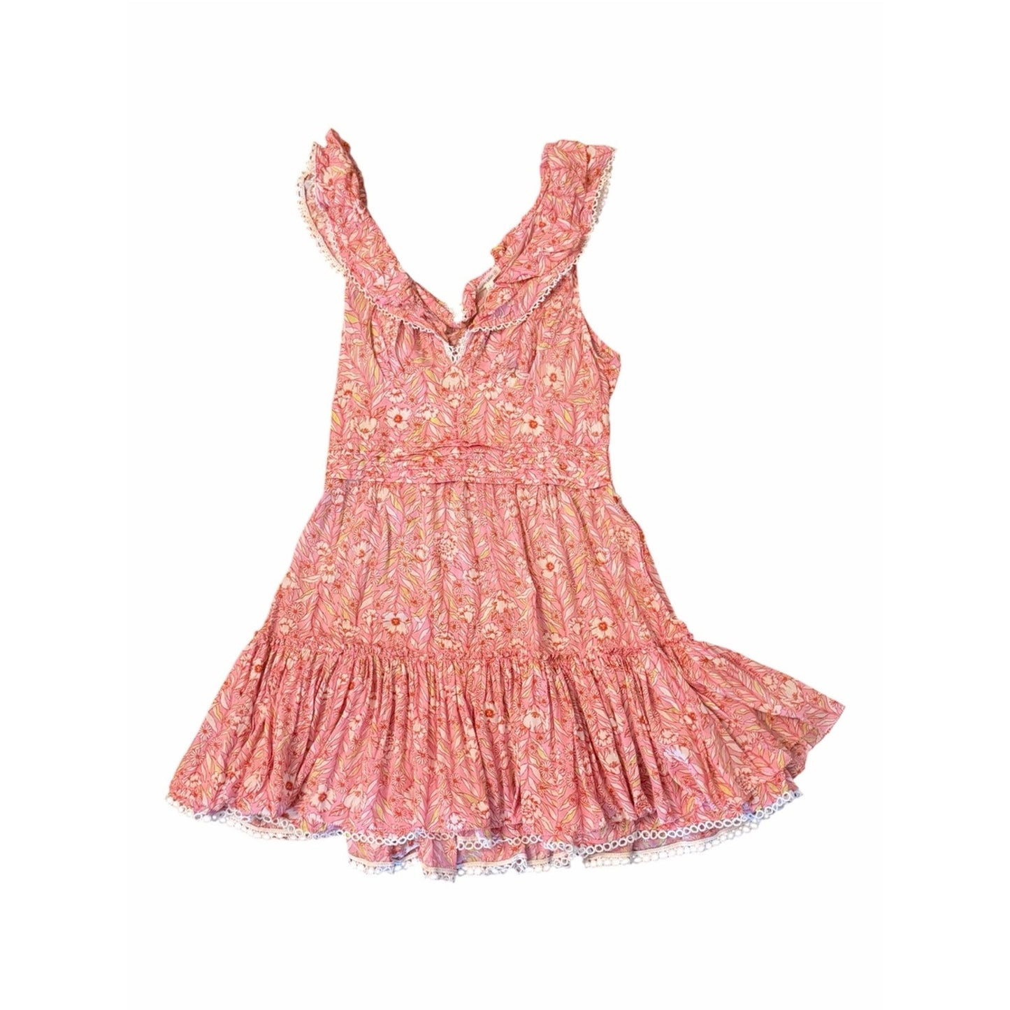 Poupette St. Barth Bruna V Mini Dress – Pink Garland Flowers – Size Large