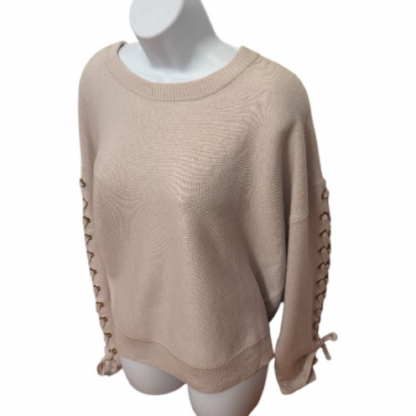 Elie Tahari Ivory Sweater with Lace-Up Sleeves NWT Size Large