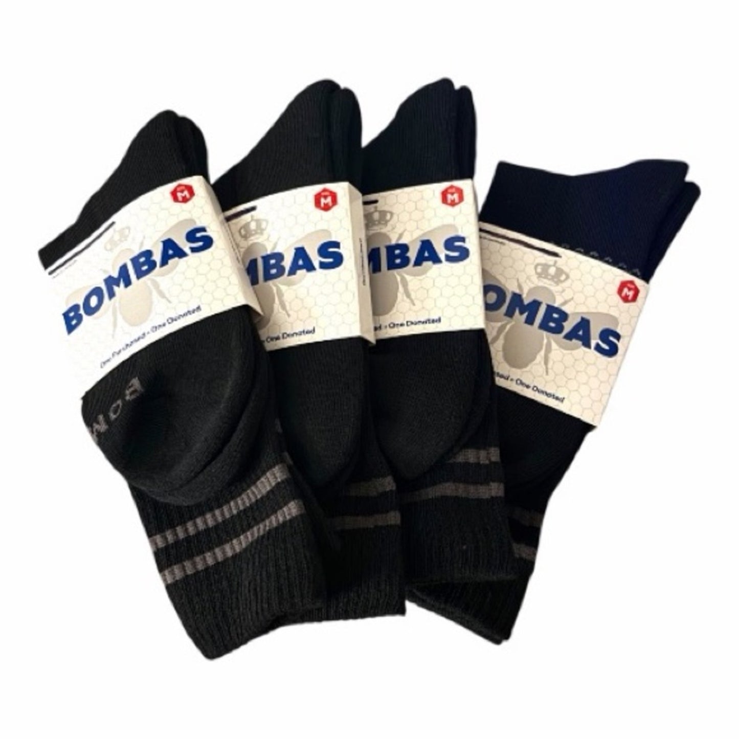 NEW Bombas Black Men's Crew Socks 4 Pair Size M shoe size 6-9. Unisex