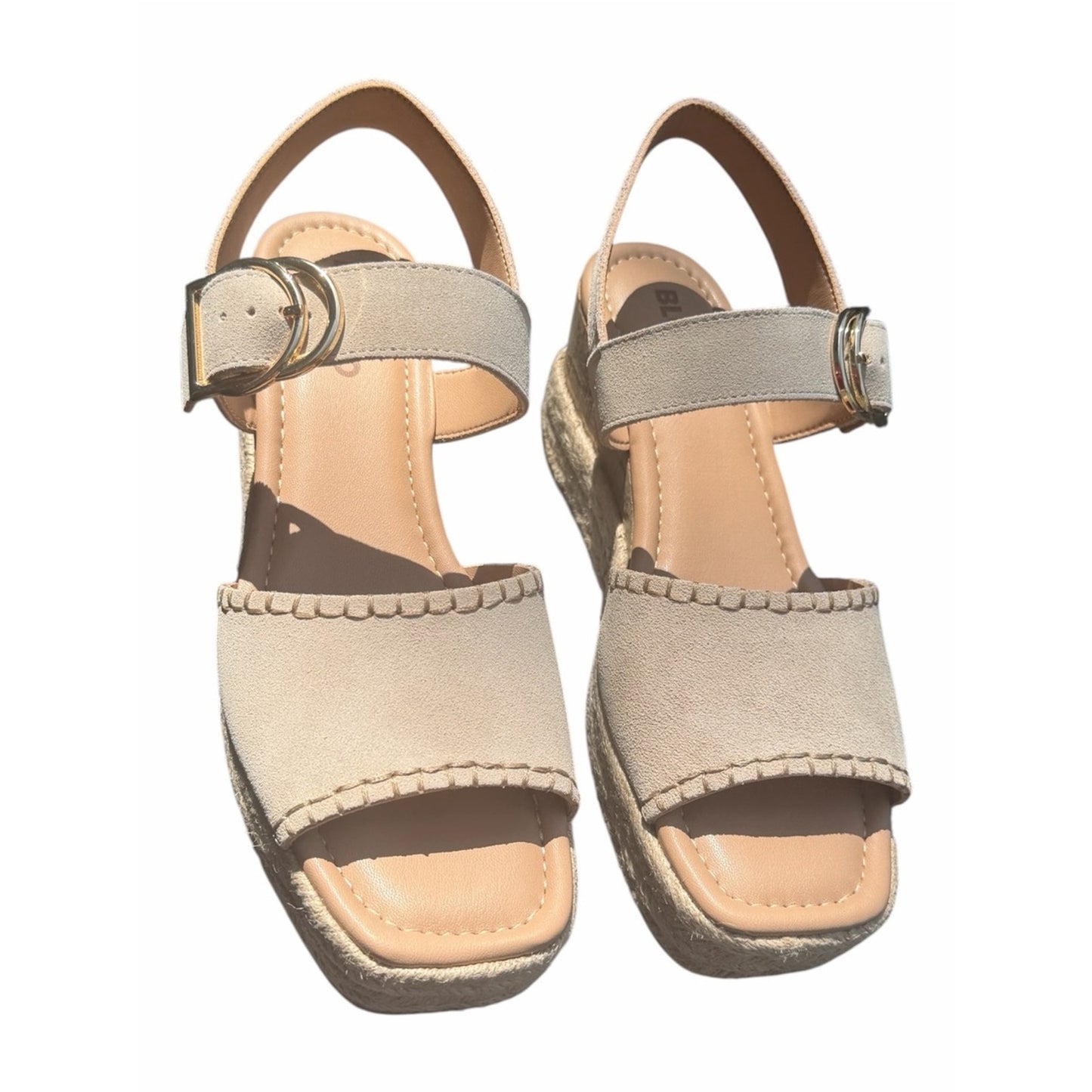 Blondo Leather Espadrille Wedge Sandals Nude Beige Size 10 NEW In Box
