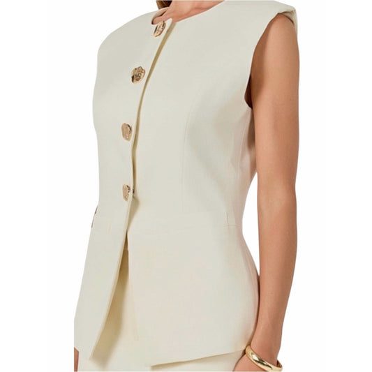 NWT Endless Rose x Anthropology Cream Tailored Long Vest Gold Button Blazer Vest Size Small
