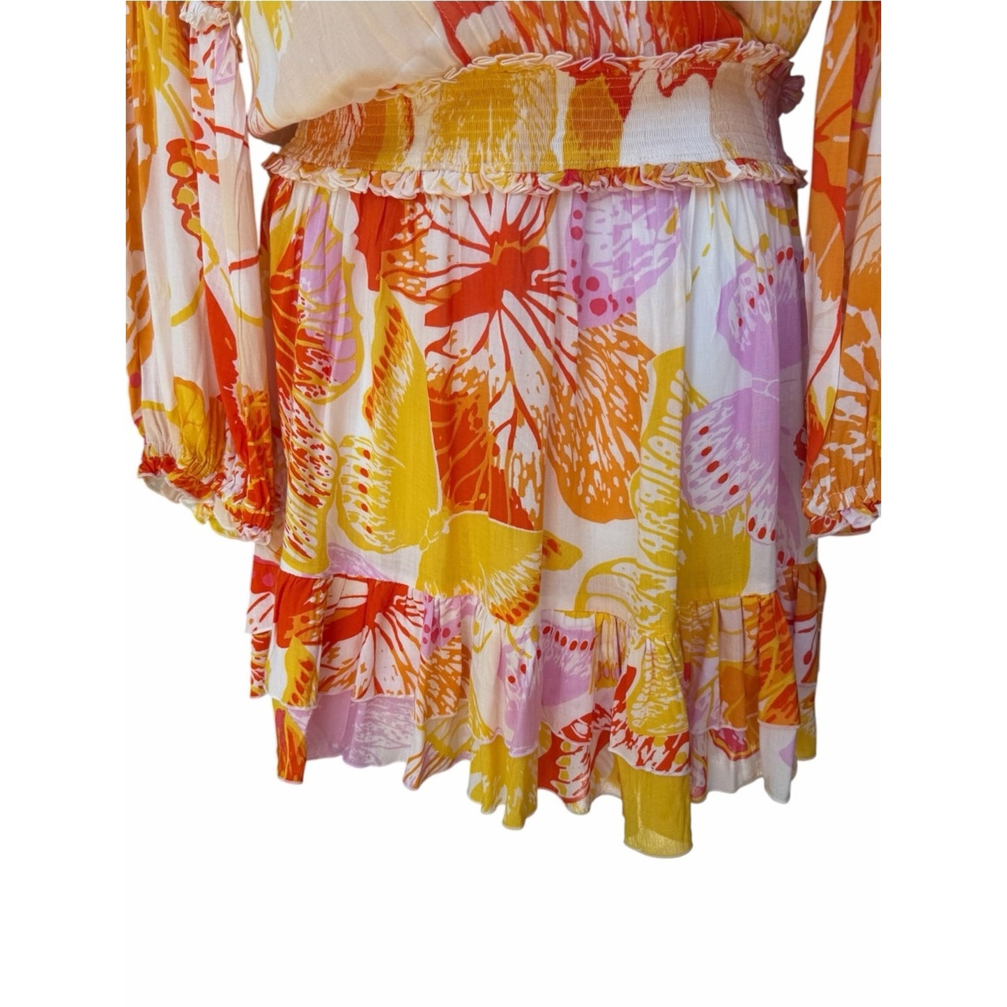 NEW Poupette St Barth Ilona M Yellow Macro Wings Butterfly Print Dress NWT