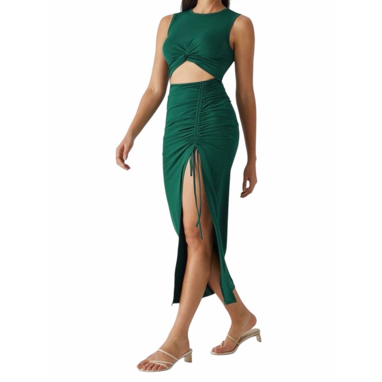 Halara Rainforest Green Cutout Ruched Drawstring Maxi Dress Size S
