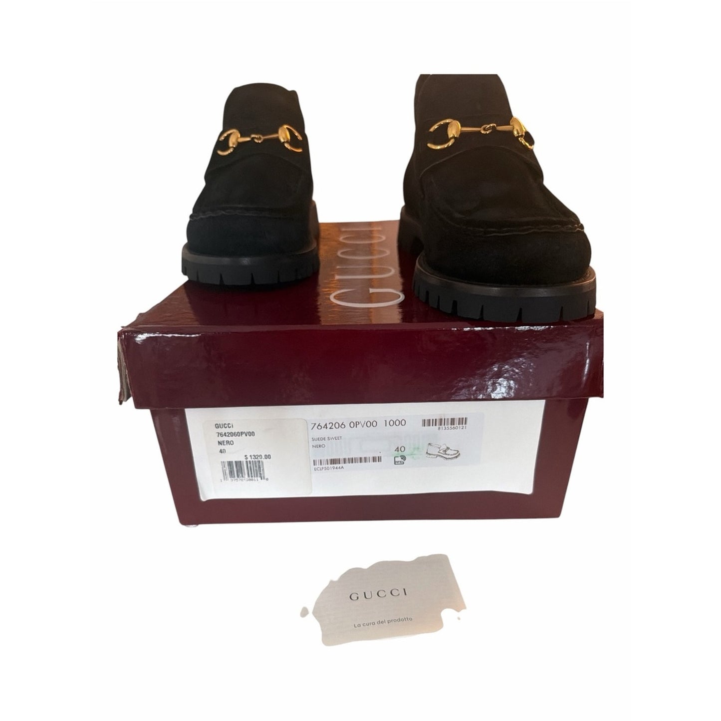 Gucci Horsebit Black Suede Lug Sole Ankle Boots Size 40 NIB