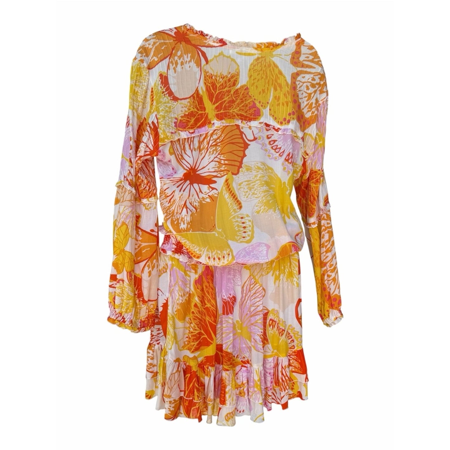 NEW Poupette St Barth Ilona M Yellow Macro Wings Butterfly Print Dress NWT