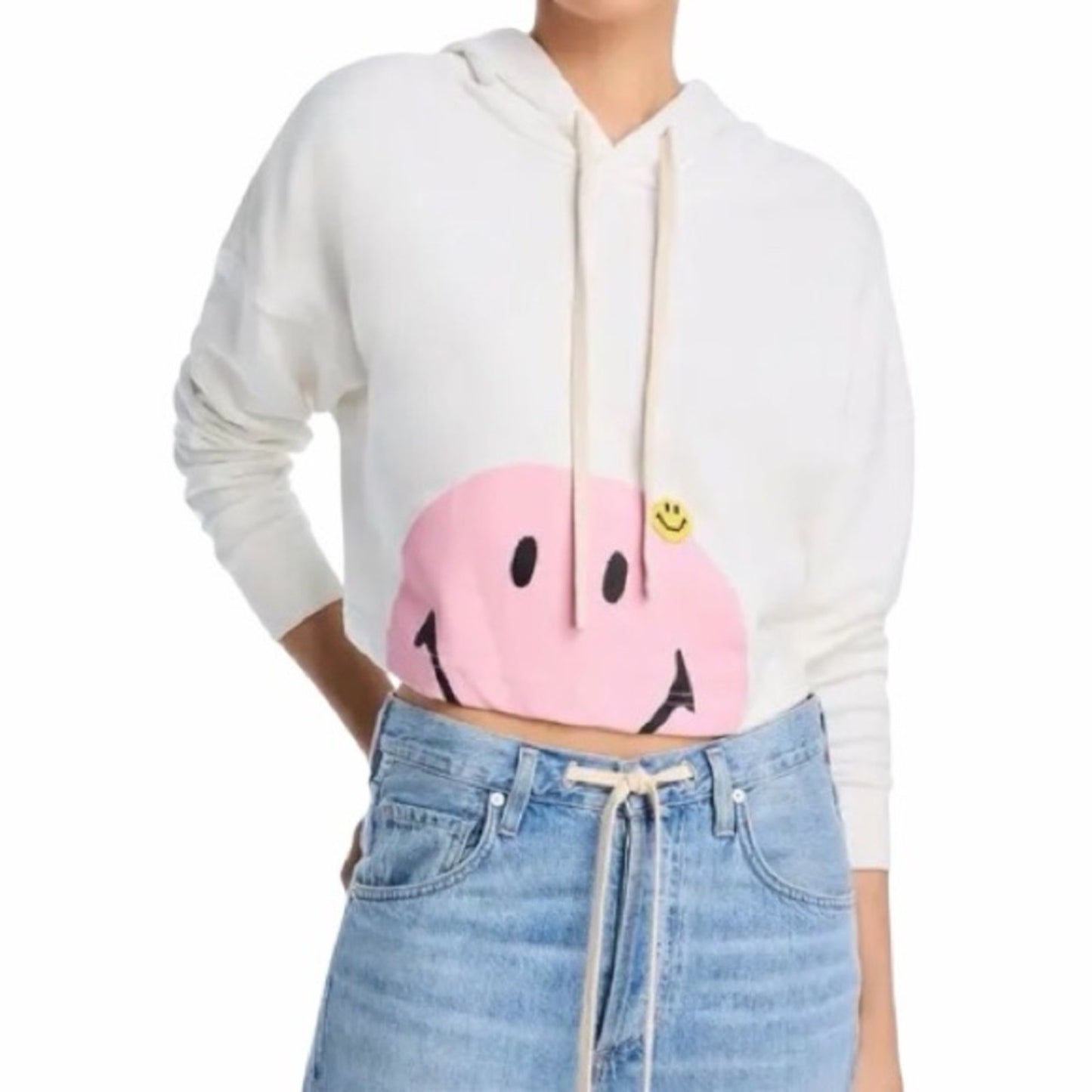 Joshua Sanders White Hoodie with Pink Smiley Face