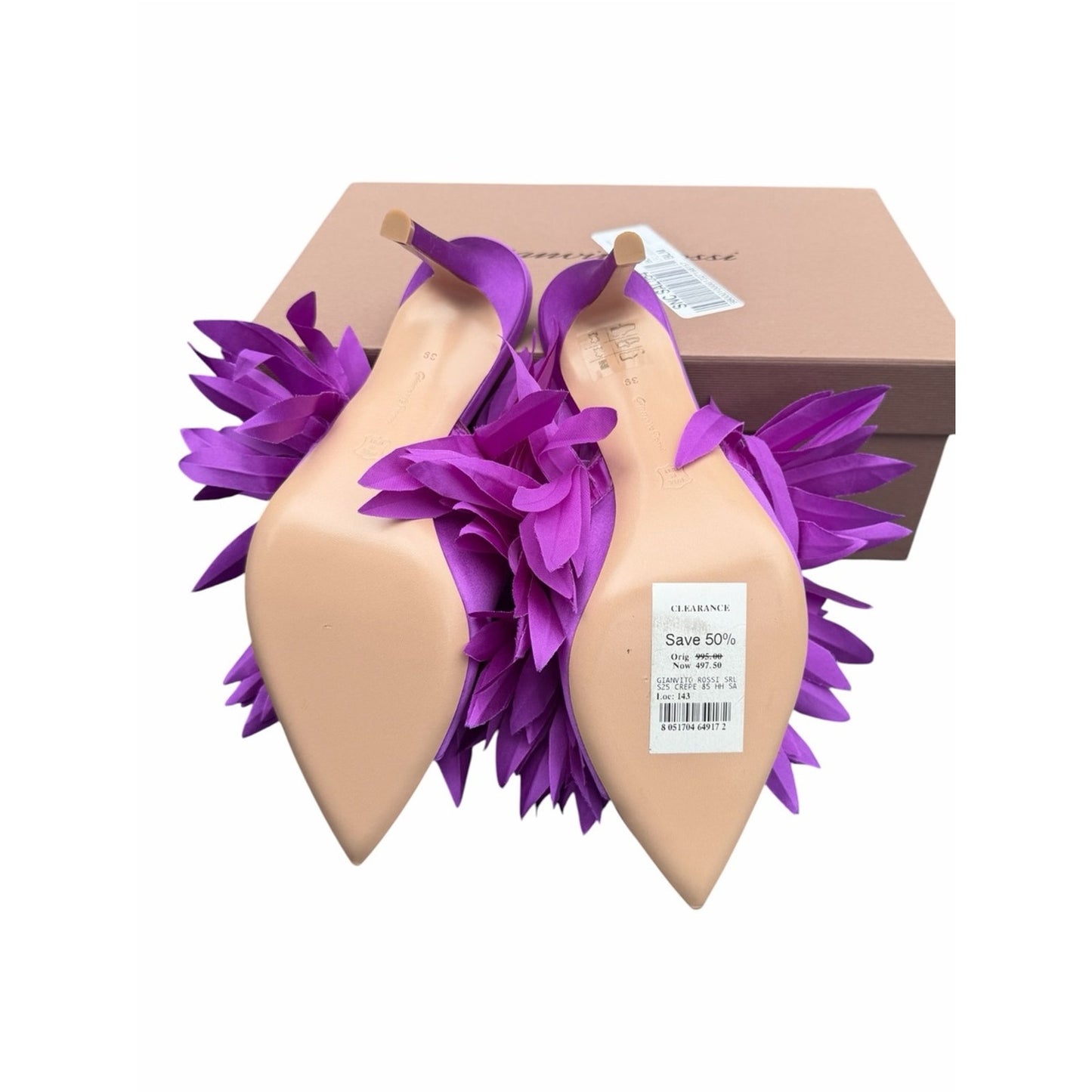 Gianvito Rossi Daniah Orchid Floral Satin Mules Size 39 NIB