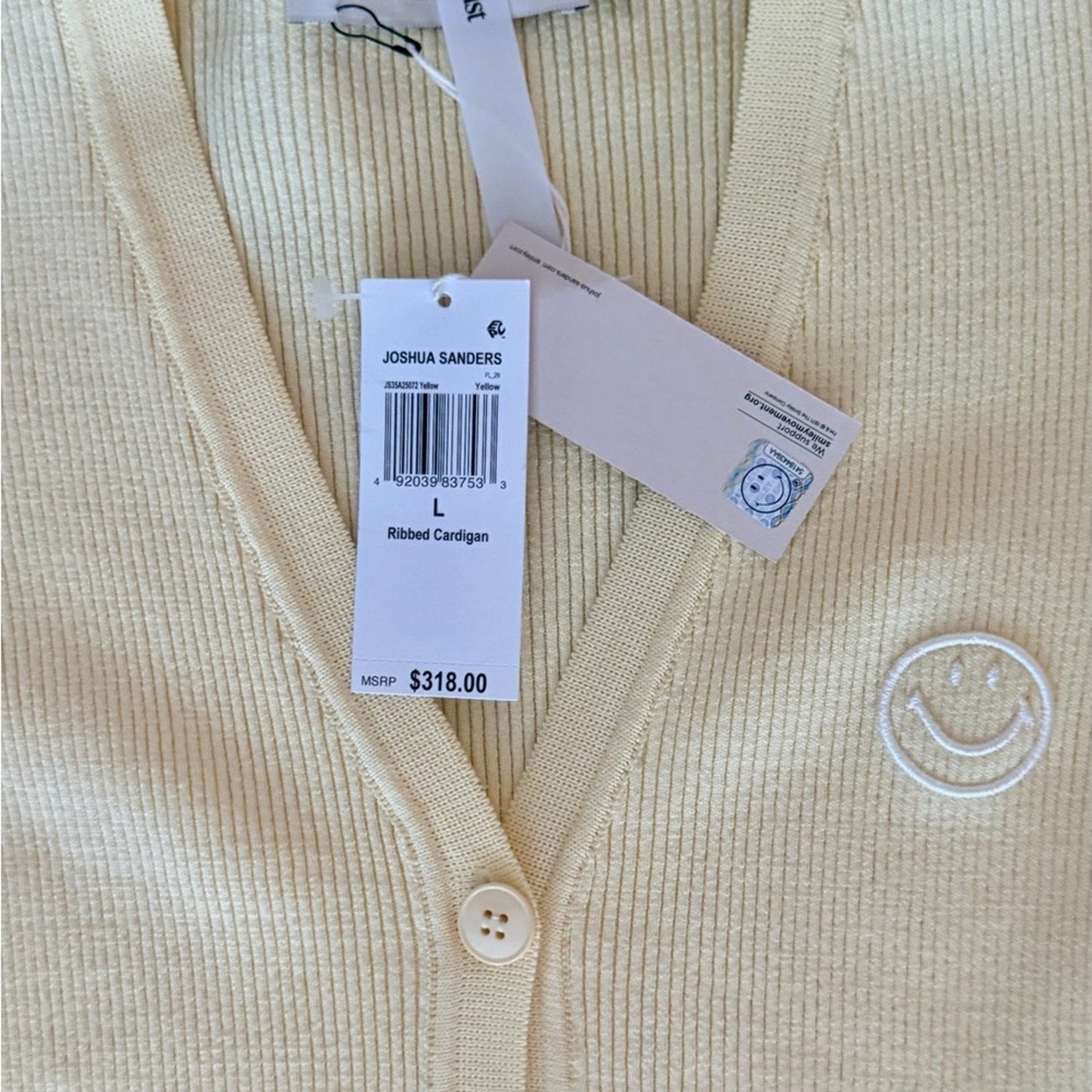 Joshua Sanders Smiley Ribbed Cardigan - Butter Yellow - Size L - NWT