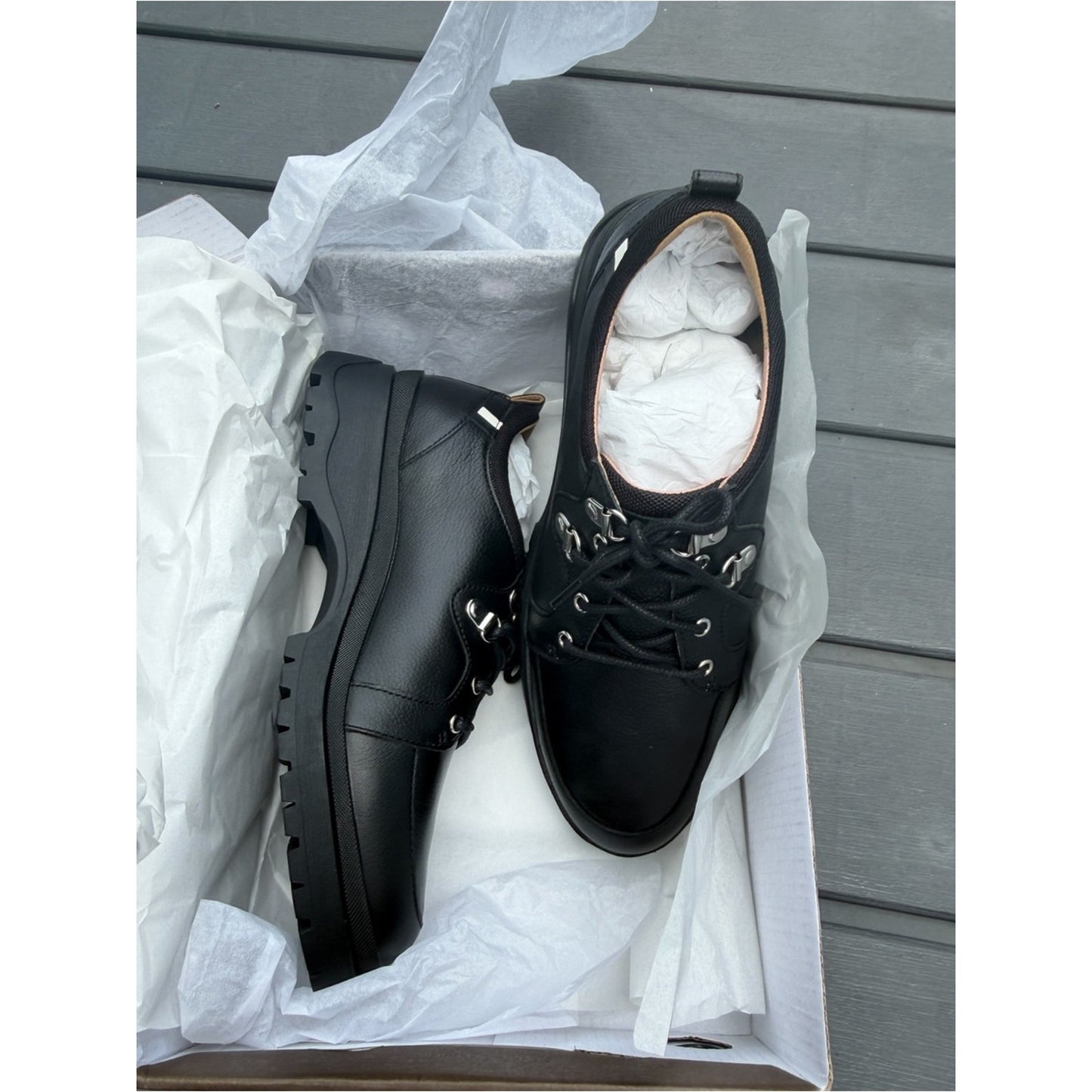 Paolo Rielo-L Black Leather Lug Sole Oxfords NIB Women’s 9M