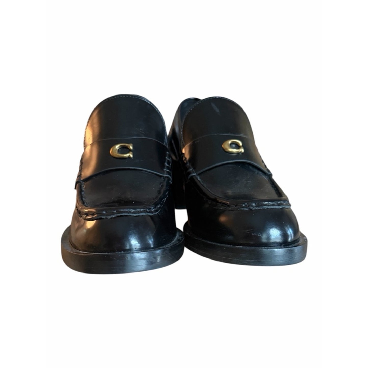 Coach Natalie Leather Loafer Heels Black Size 9 NIB Gold C Hardware