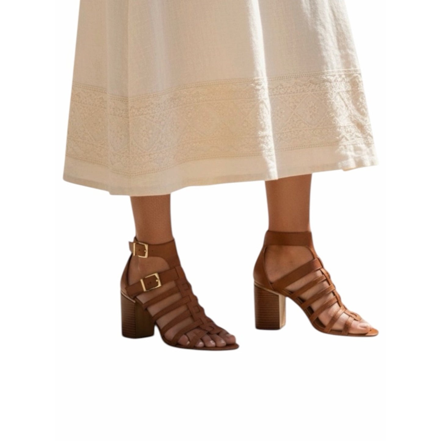 Vince Camuto Hicheny Leather Gladiator Sandals Brown, Block Heel Size 12 NIB
