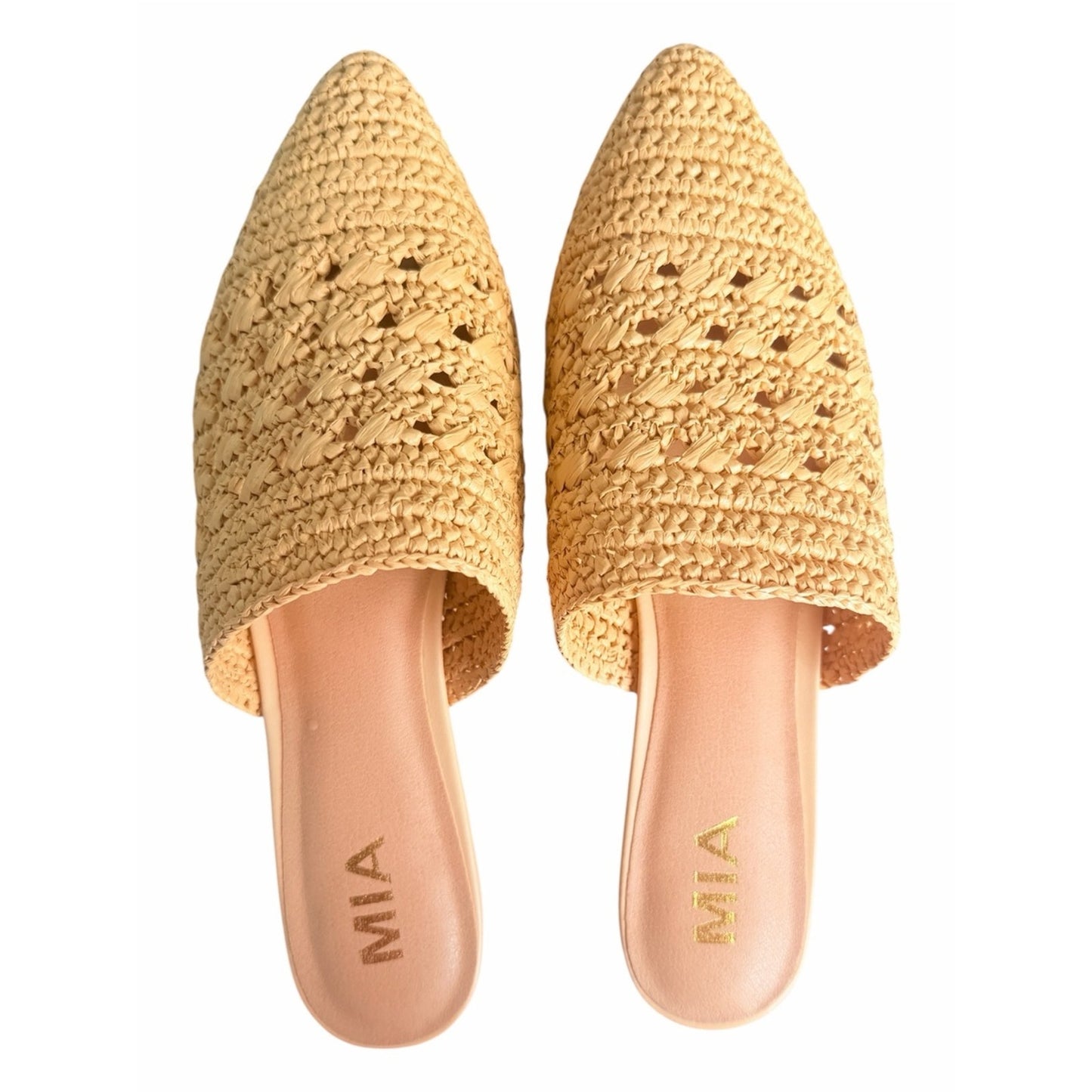 MIA Jany Natural Woven Raffia Pointed Toe Mules Shoes Size 8.5 NIB