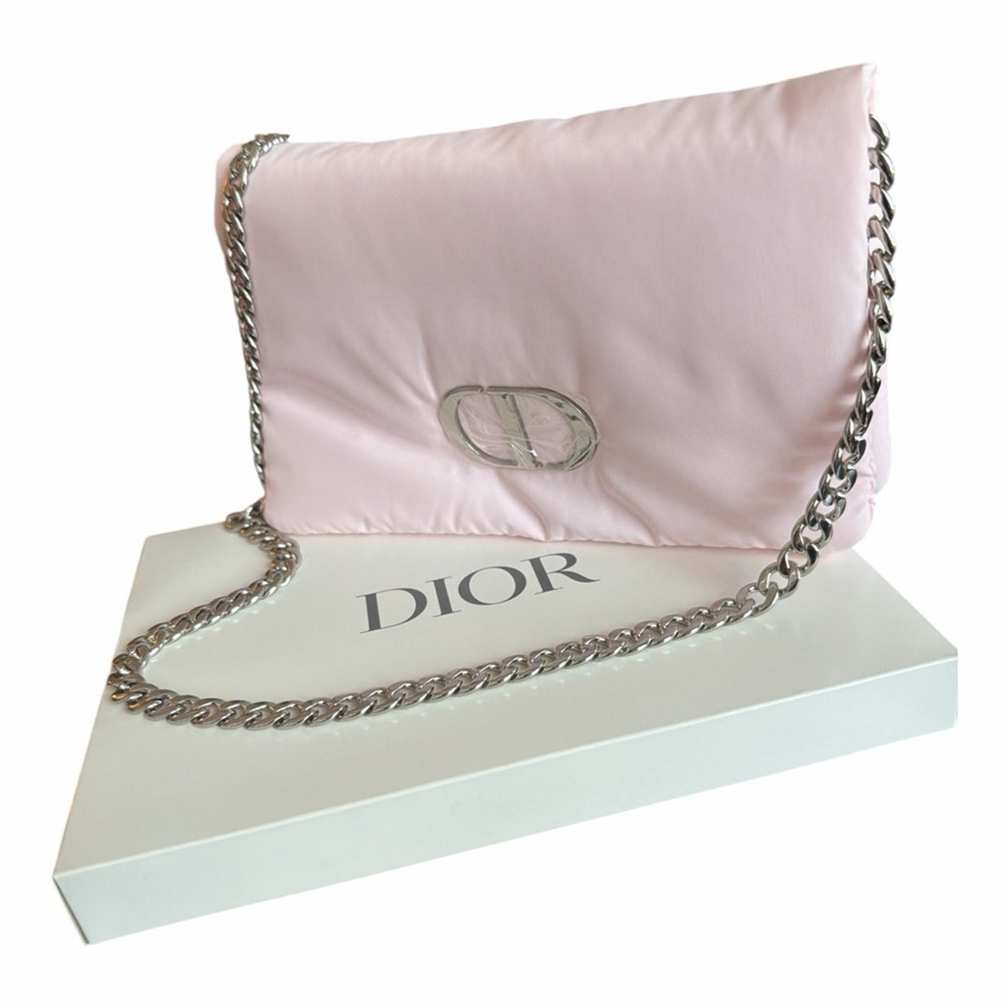 Christian Dior Pink Puffer Cosmetic Clutch W/ Coquette Vibe-CD Logo -New w Box