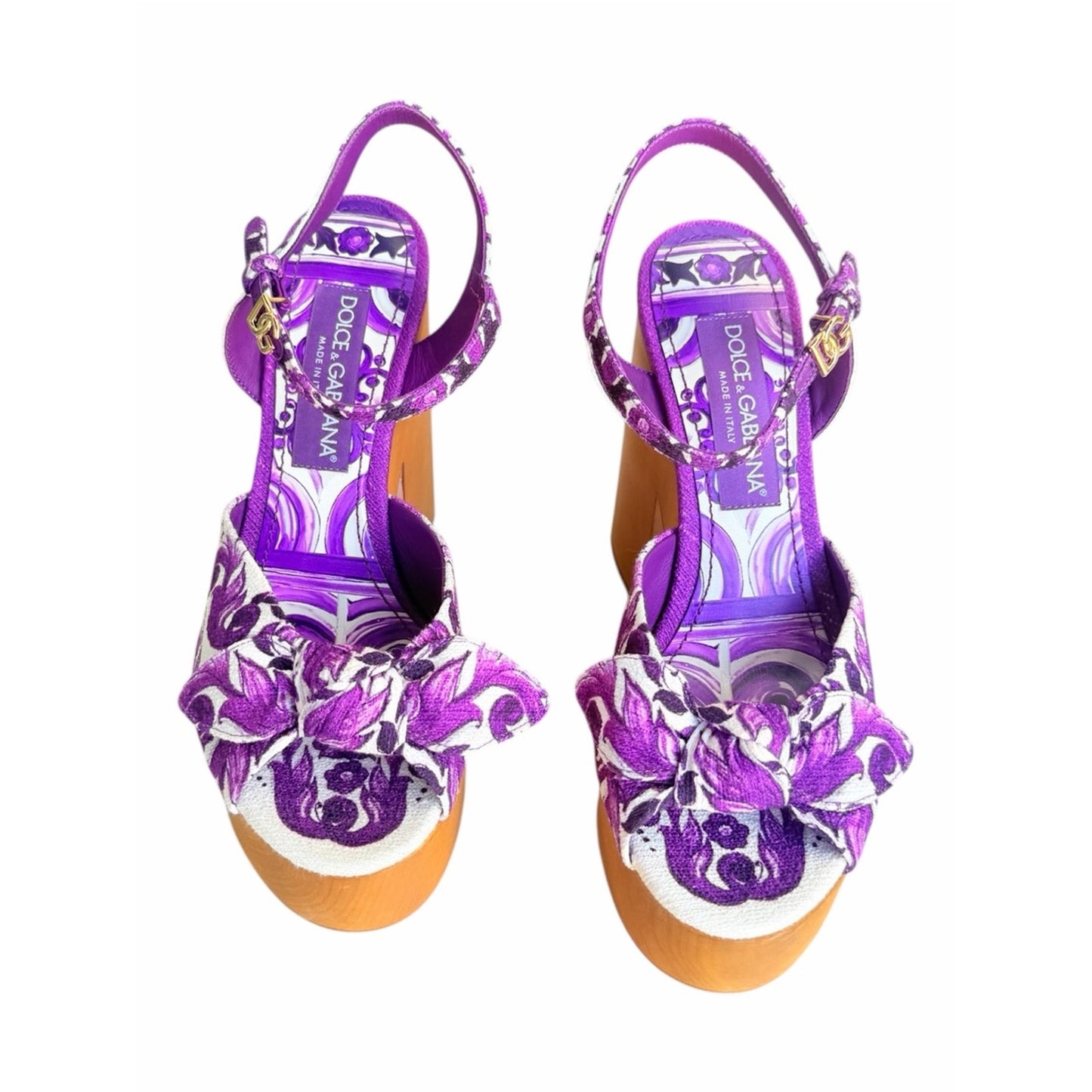 Dolce & Gabbana 70s Maiolica Purple Platform Sandals Heels 39 NIB