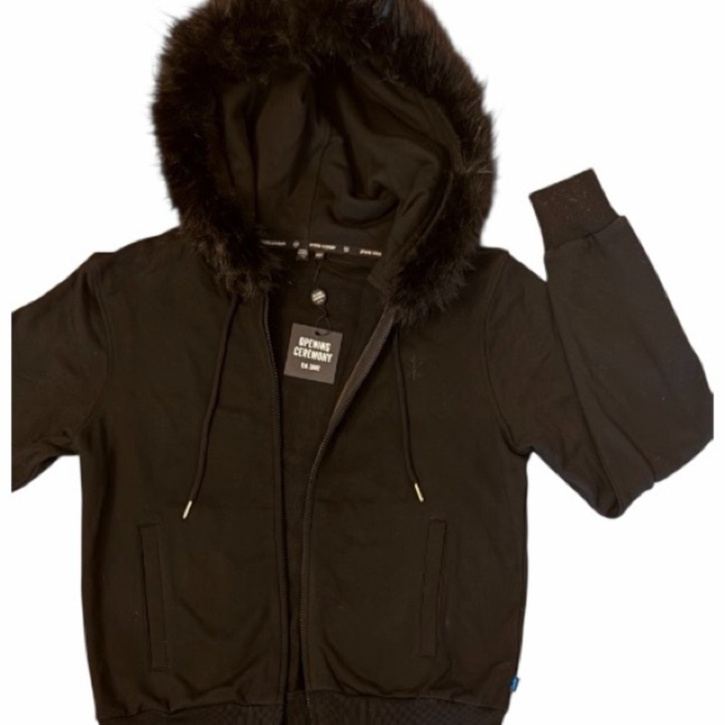 Opening Ceremony Black Zip Up Hoodie w/ Faux Fur Women’s Med