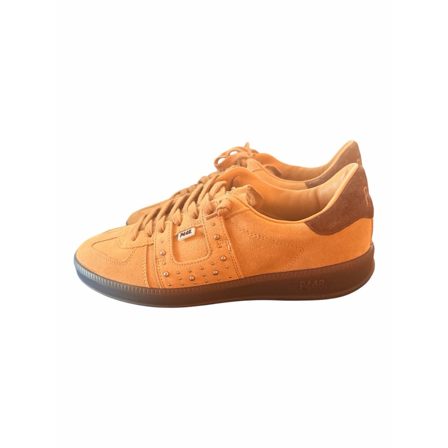 P448 Monza Cognac Sand Suede Studded Sneakers NIB EU 38 US 7.5/8