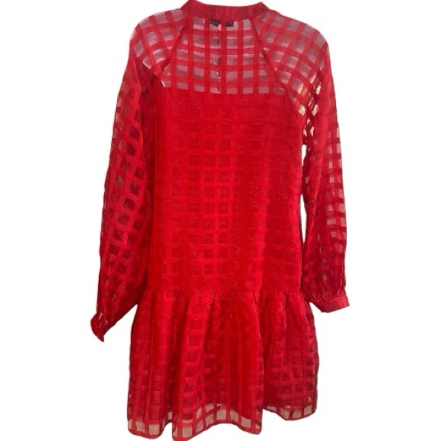 NWT Tuckernut Red Sheer Organza Checkered Mini Dress Women's Size M