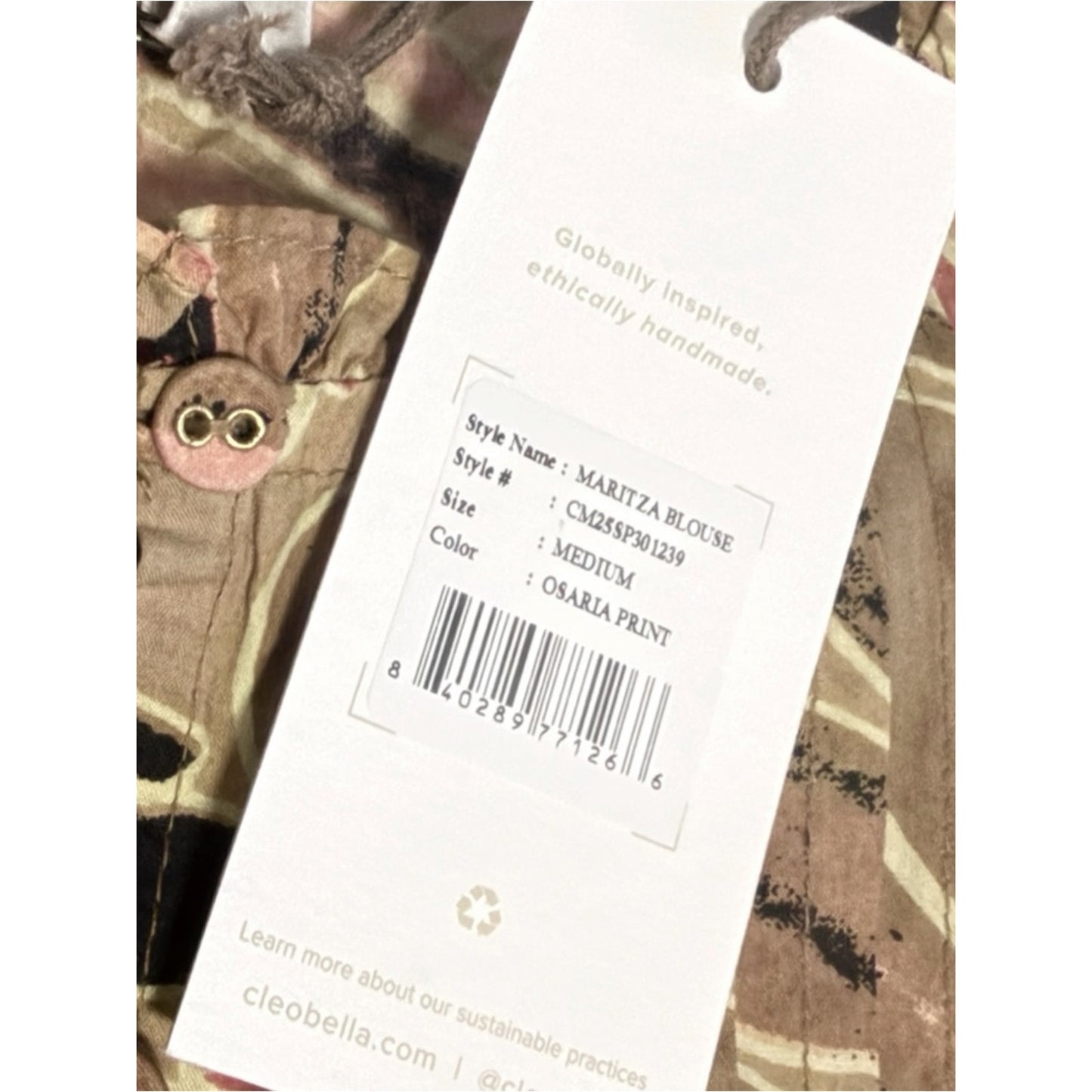 NWT Cleobella Maritza Blouse Osaria Print Organic Cotton Flutter Sleeve Top Med