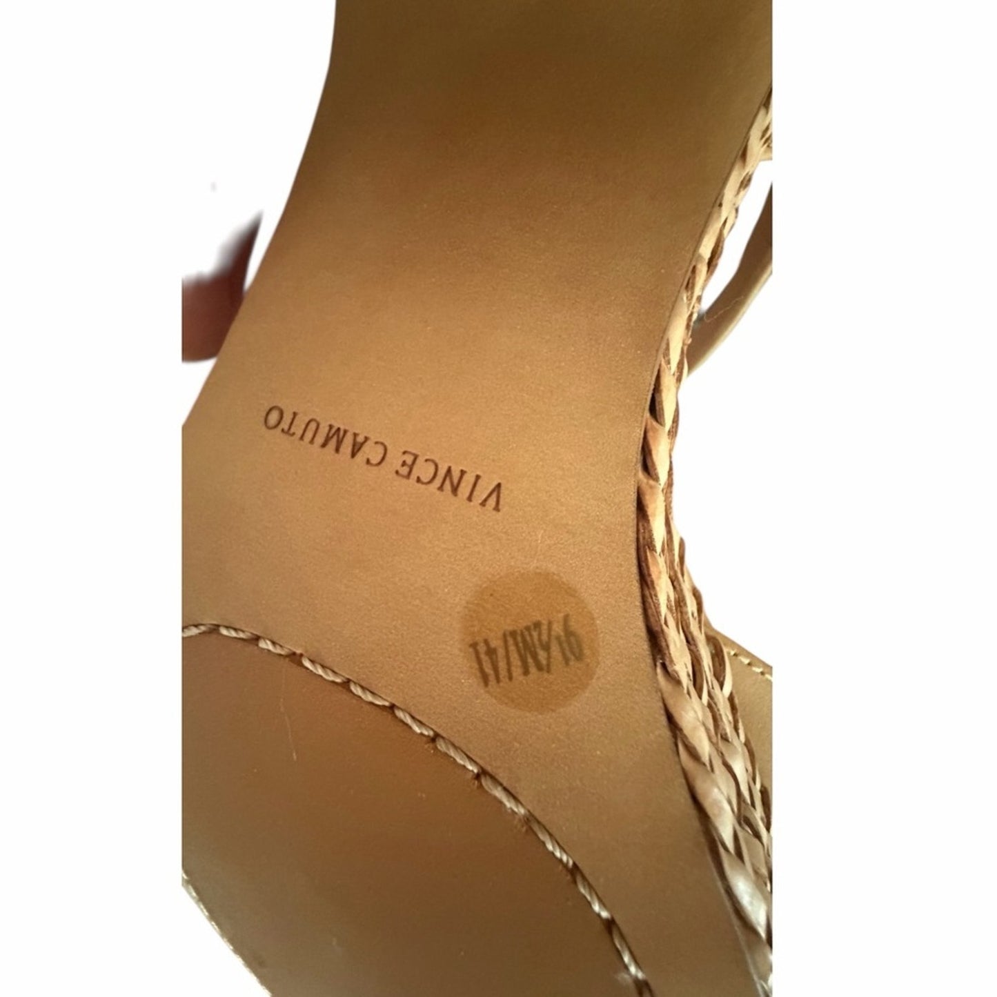 Vince Camuto Ranneli Platform Sandals 9.5 Sandstone Leather Woven Heel NIB