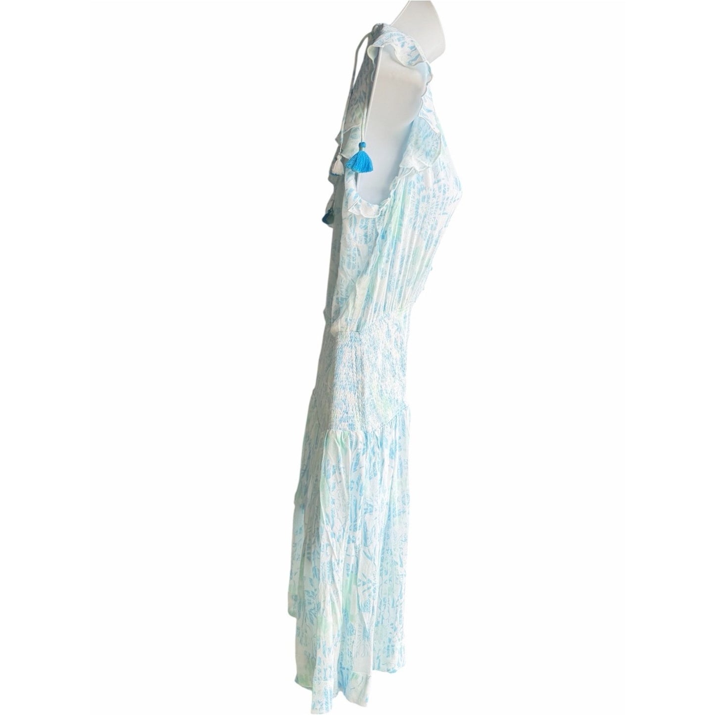 Poupette St Barth Rachel Smocked Mini Dress Sky Blue Breeze Blue Resort NWT L