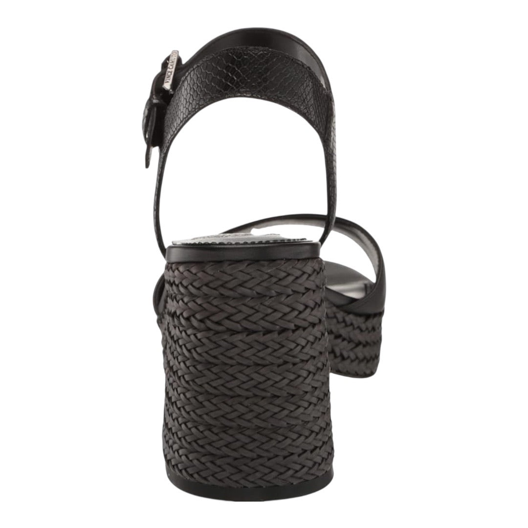 Vince Camuto Ranneli black block heel sandal  with woven bottoms