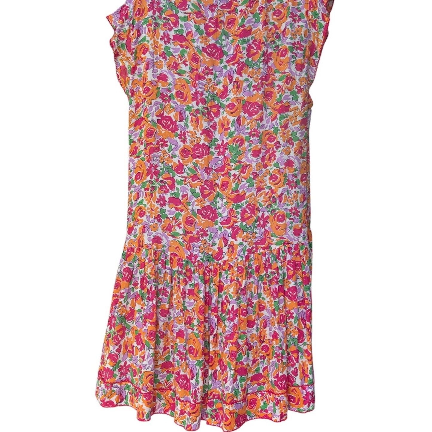 Poupette St. Barth Amora Mini Dress Orange Rose Floral NWT Large Button Front