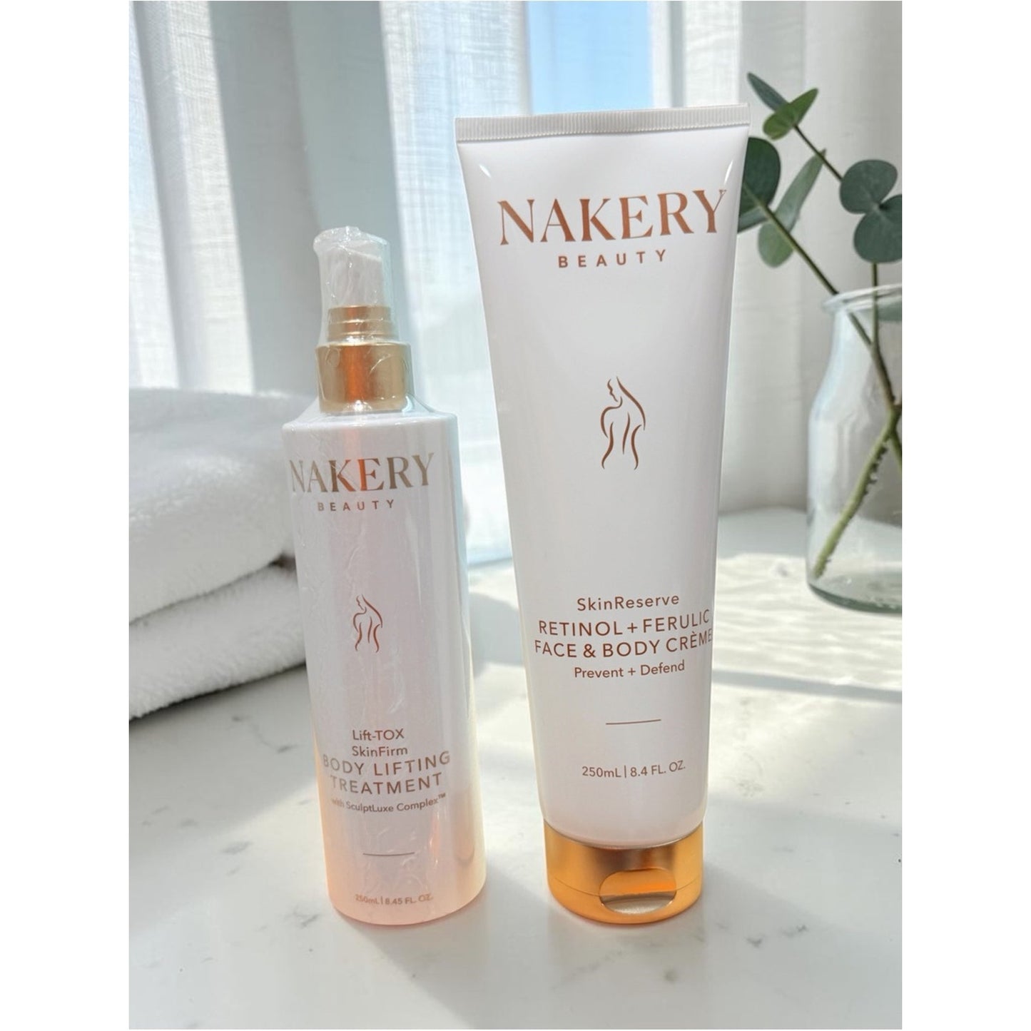 Nakery 2 Pc Body Care Set NEW Sealed Lift-TOX Spray + Retinol Ferulic Cream