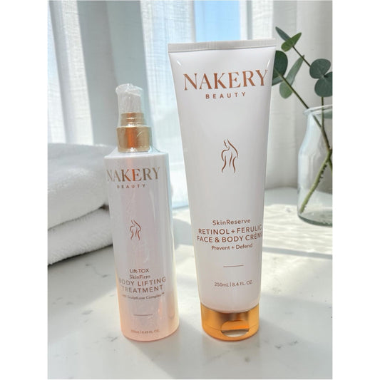 Nakery 2 Pc Body Care Set NEW Sealed Lift-TOX Spray + Retinol Ferulic Cream
