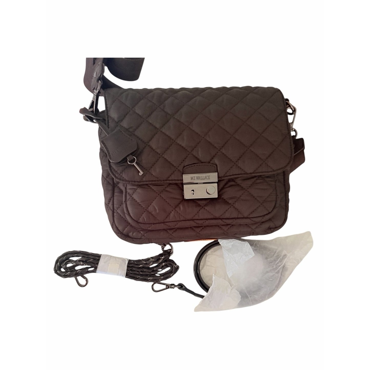 MZ Wallace Small Crosby Lock Crossbody Espresso Brown NWT 3 Straps