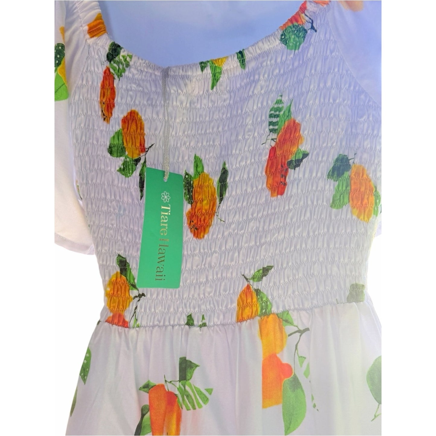 Tiare Hawaii Lemon Citrus Print Mini Dress White NWT Medium
