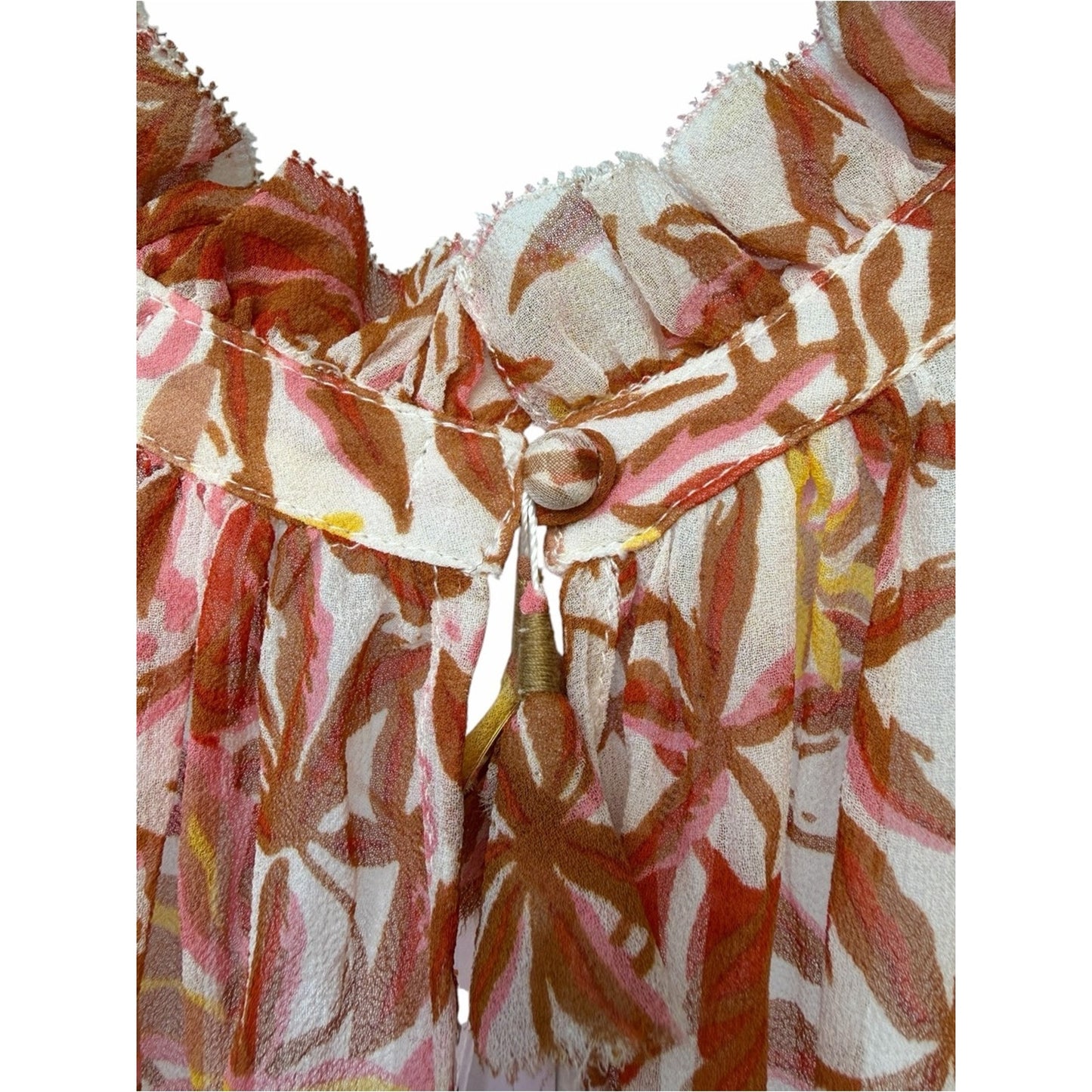 Poupette St Barth Bianca Gold Orchid Beaded Silk Chiffon Resort Halter Dress L